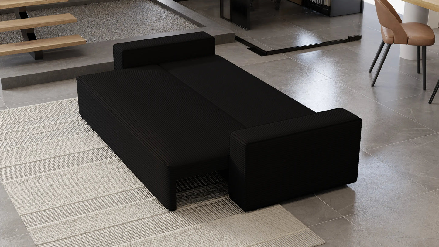 Sofa Lema 3-osobowa z funkcją spania i pojemnikiem – tkanina Poso