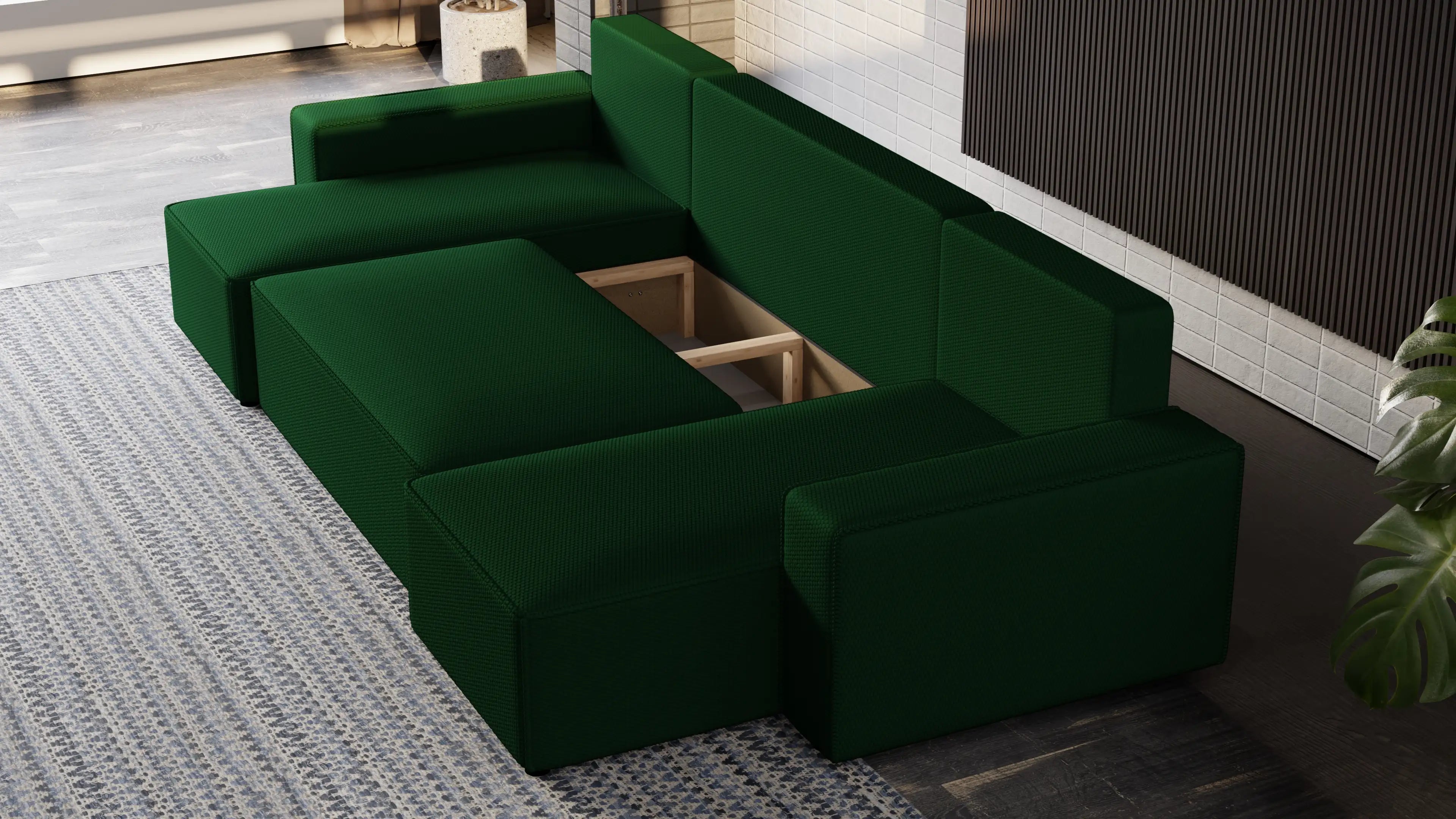 Narożnik Nexo U – rozkładany z pojemnikiem, wolnostojący