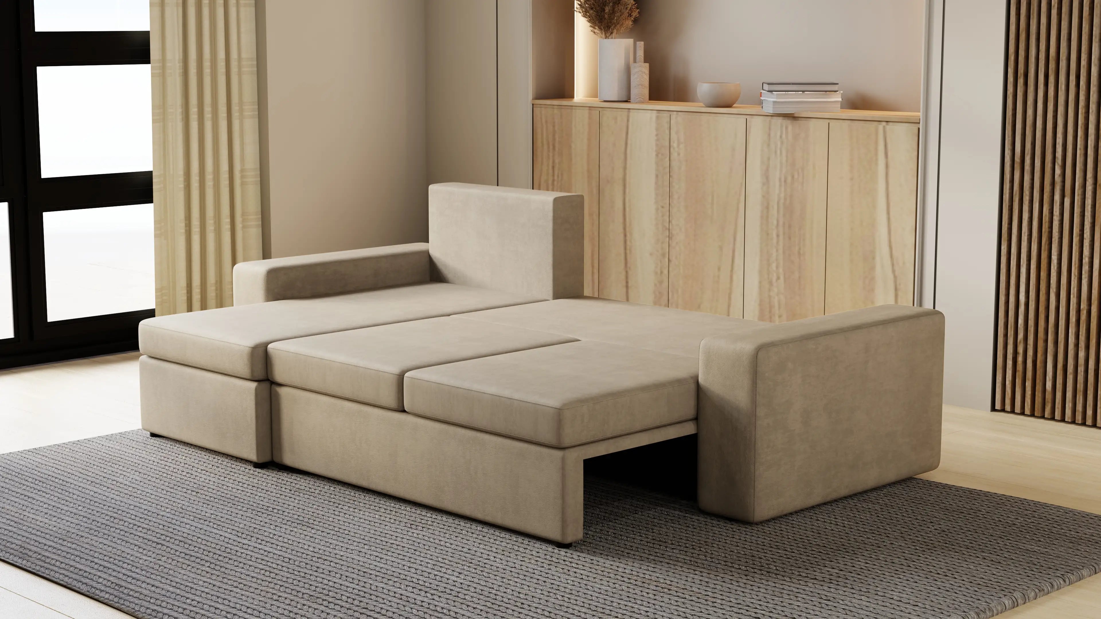 Kubo narożnik do salonu – rozkładany, z pojemnikiem