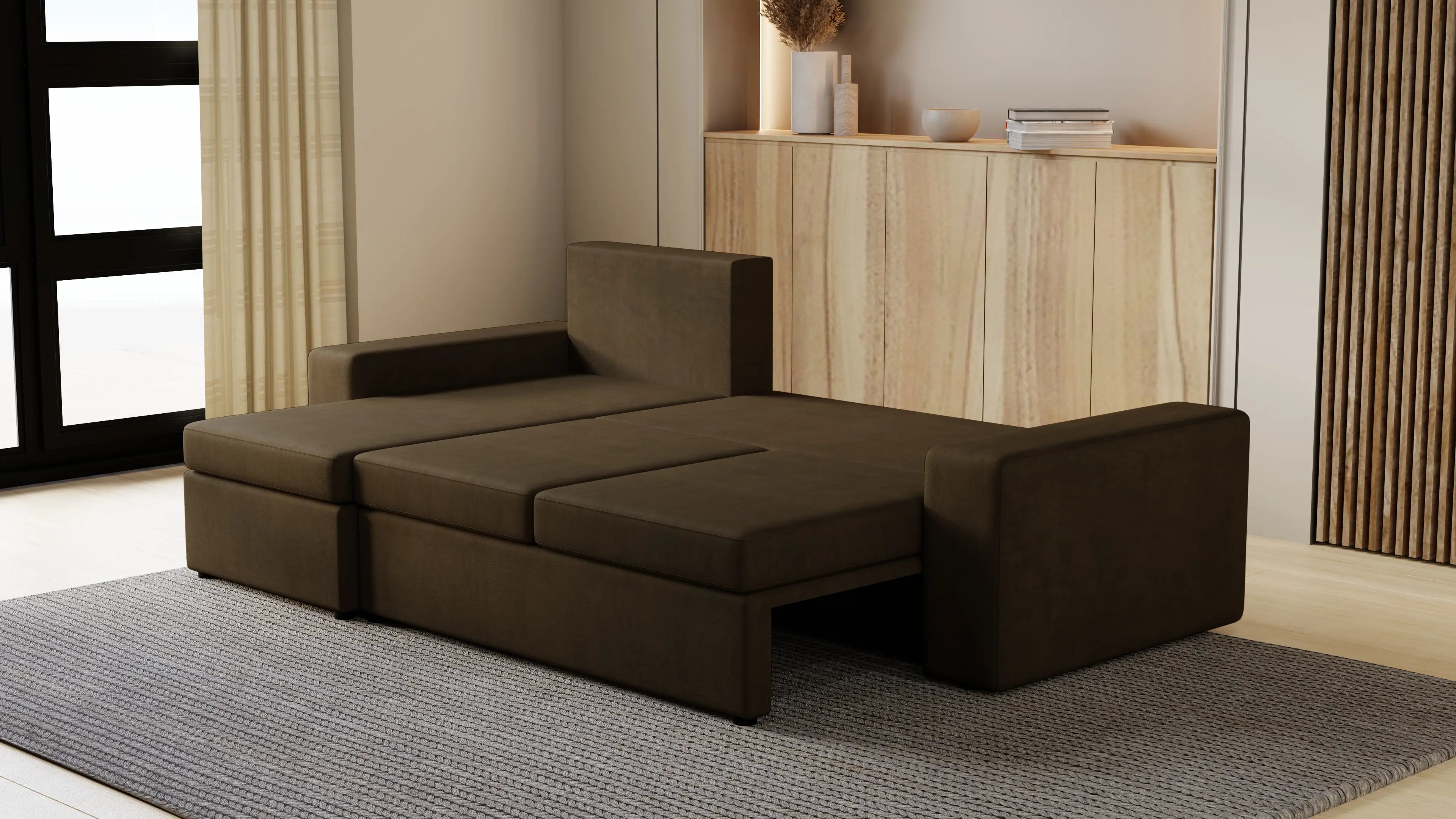 Kubo narożnik do salonu – rozkładany, z pojemnikiem