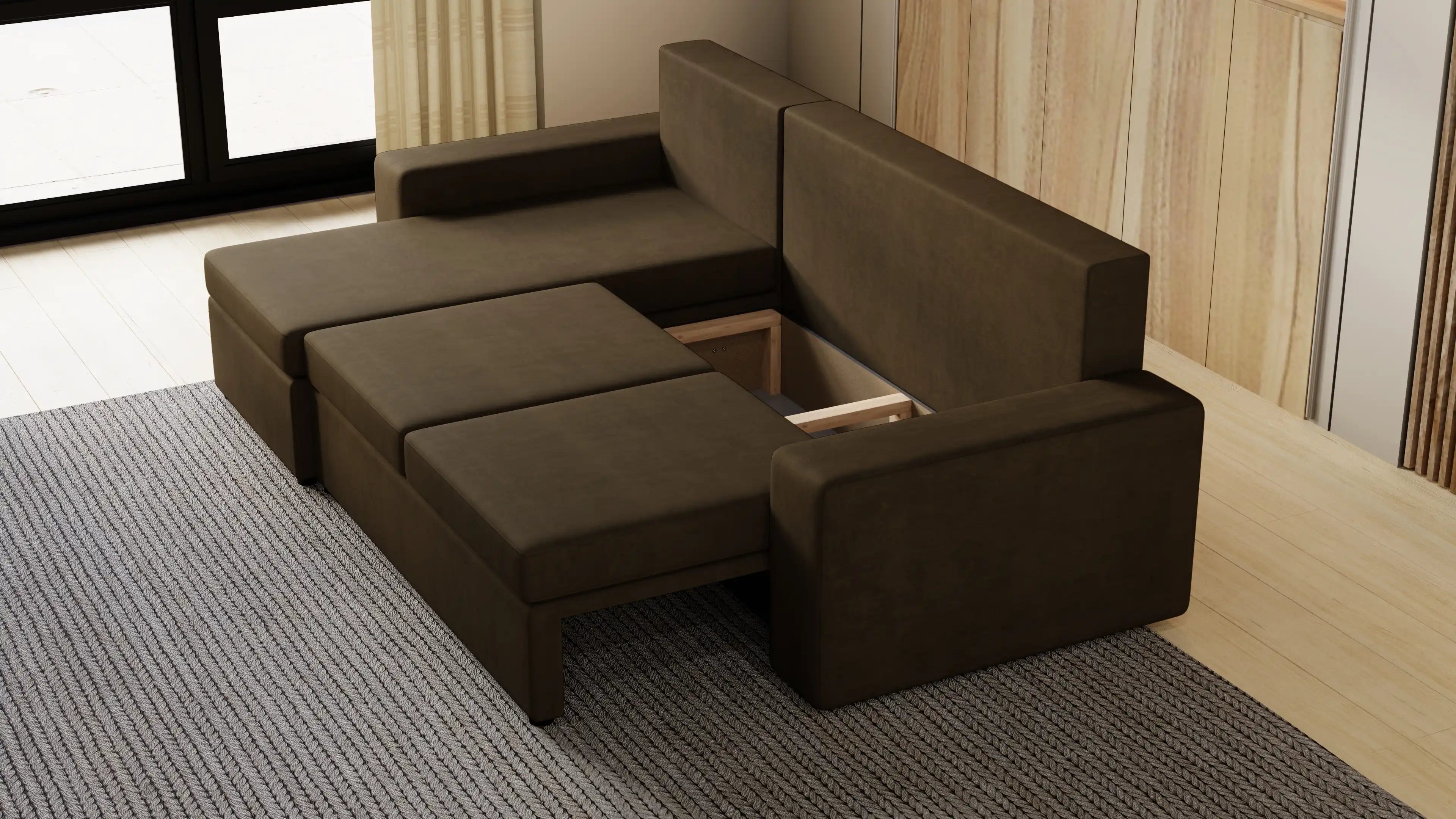 Kubo narożnik do salonu – rozkładany, z pojemnikiem