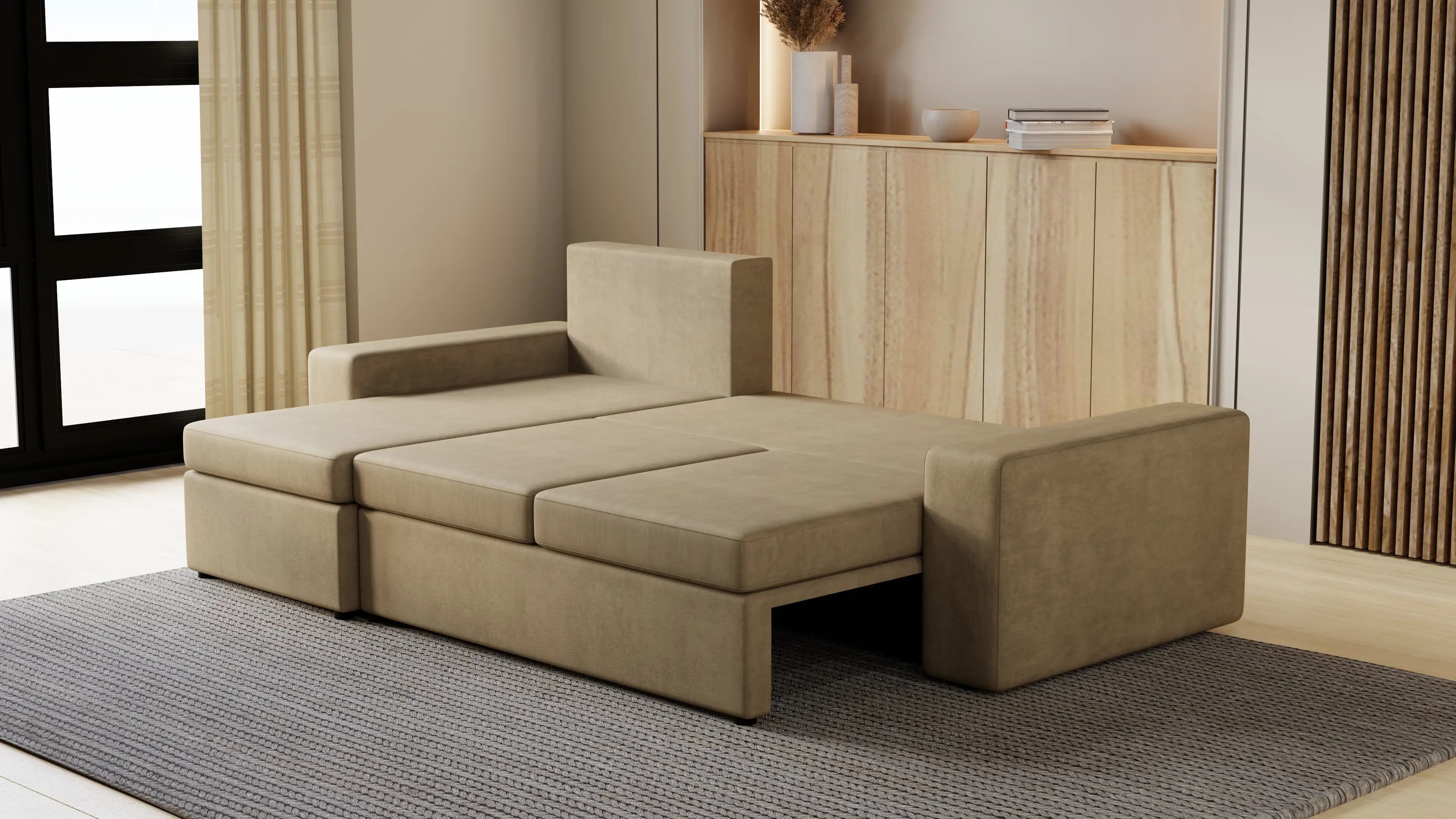 Kubo narożnik do salonu – rozkładany, z pojemnikiem