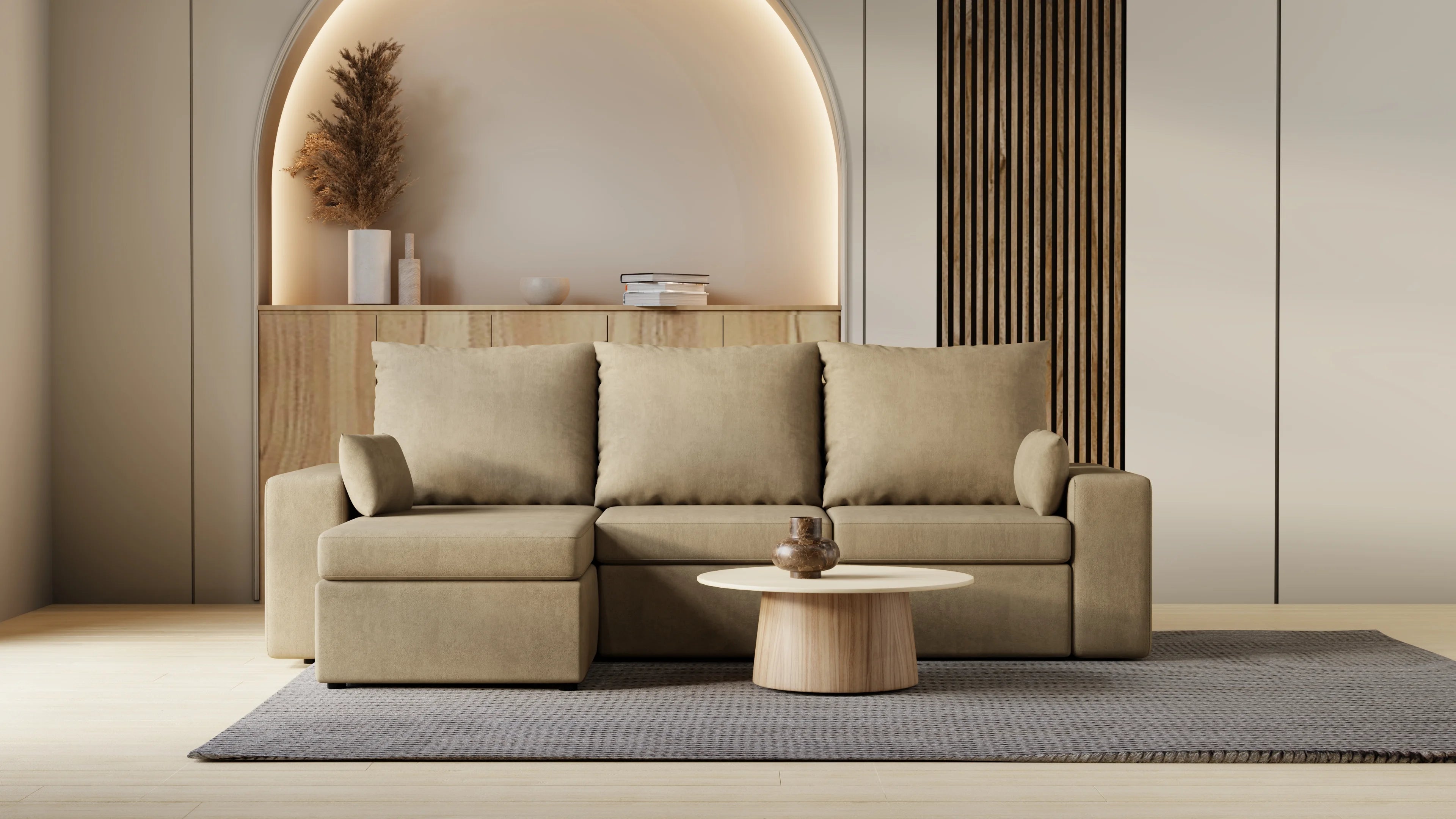 Kubo narożnik do salonu – rozkładany, z pojemnikiem