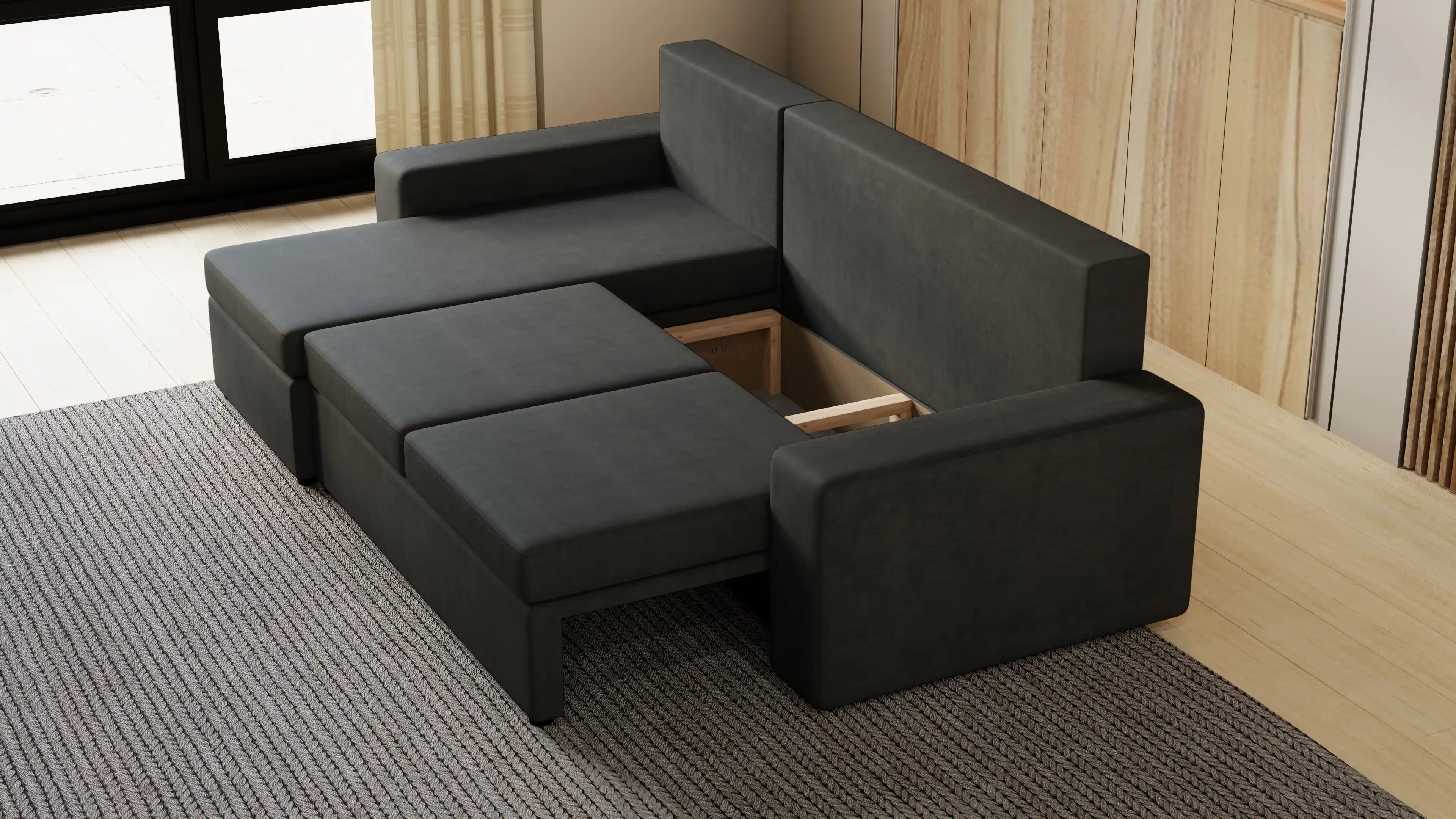 Kubo narożnik do salonu – rozkładany, z pojemnikiem