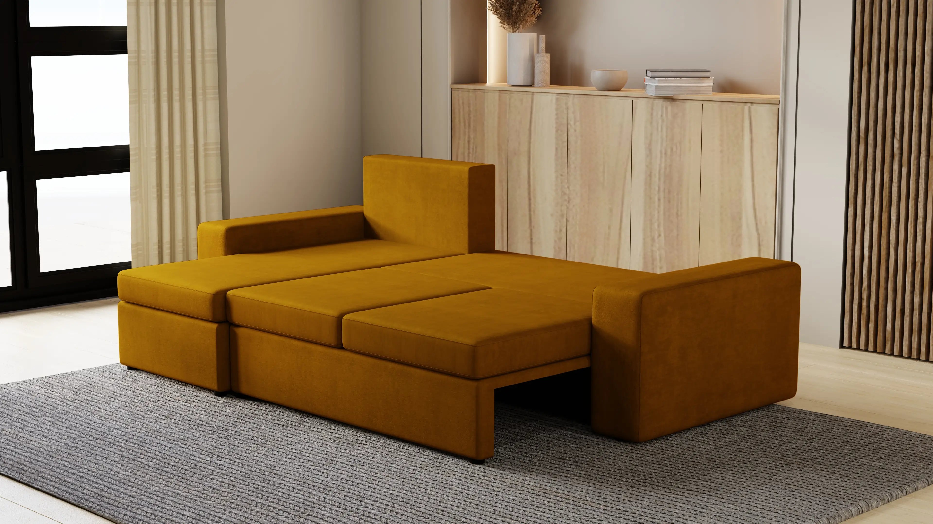 Kubo narożnik do salonu – rozkładany, z pojemnikiem