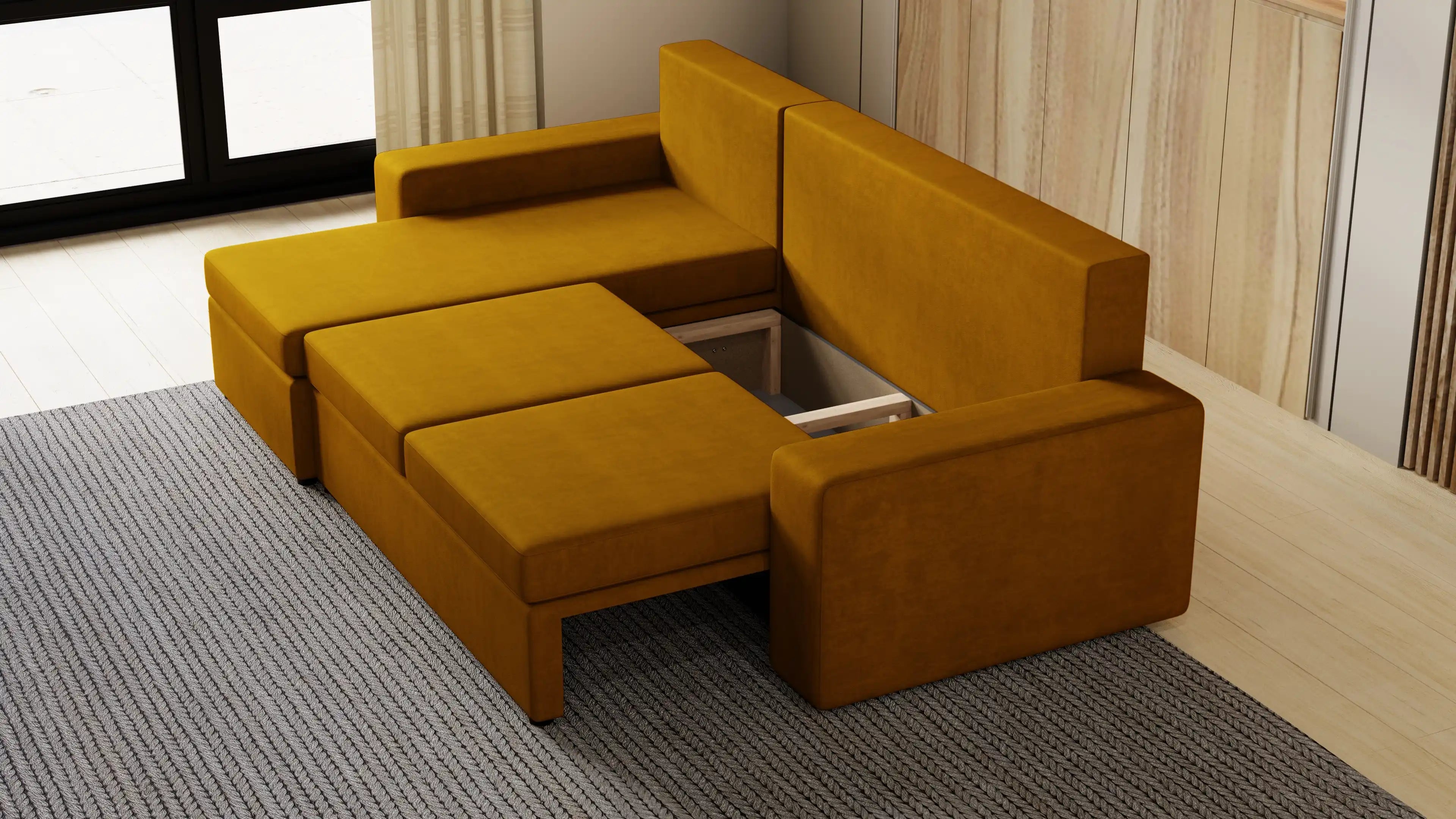 Kubo narożnik do salonu – rozkładany, z pojemnikiem