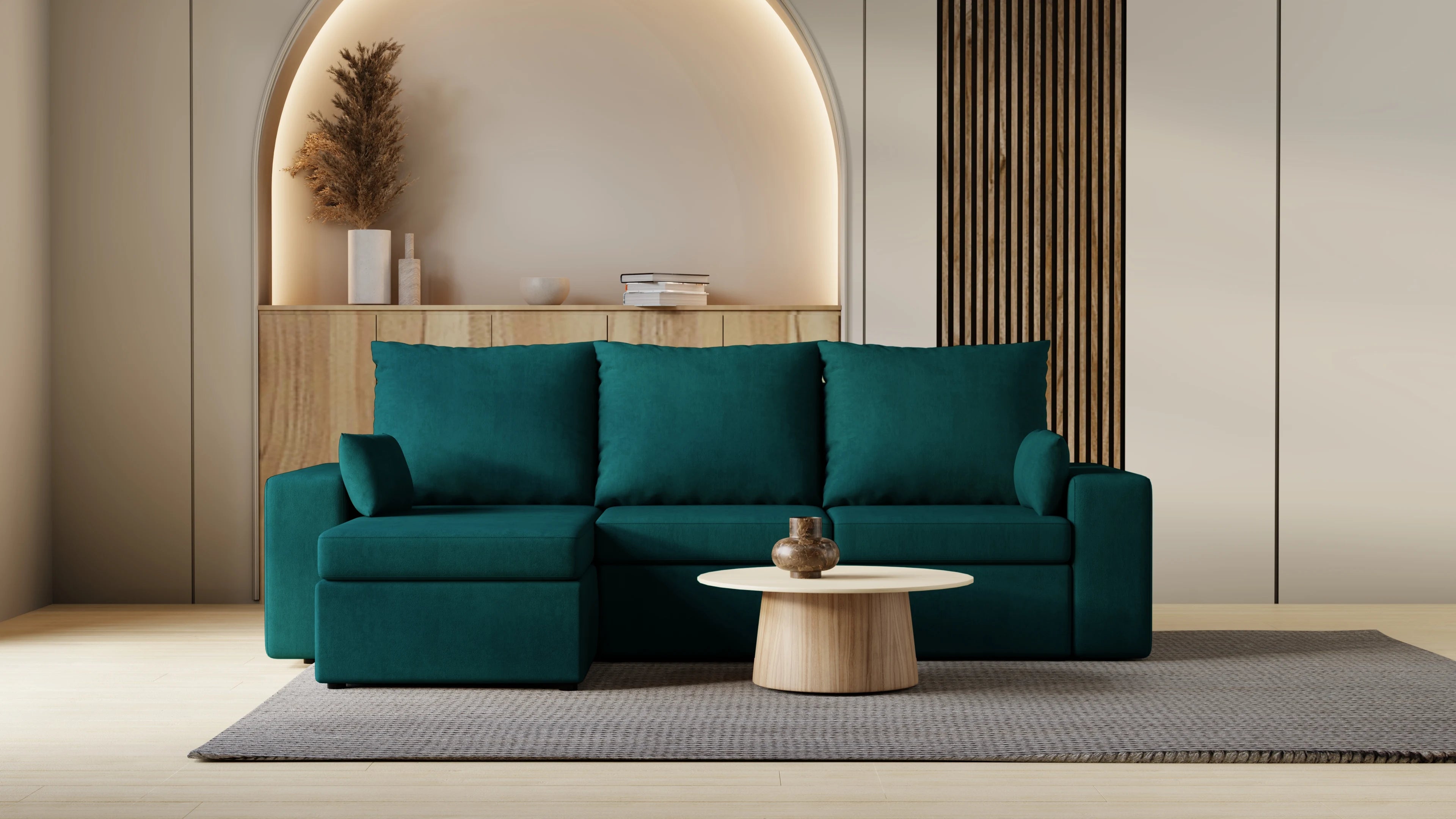 Kubo narożnik do salonu – rozkładany, z pojemnikiem