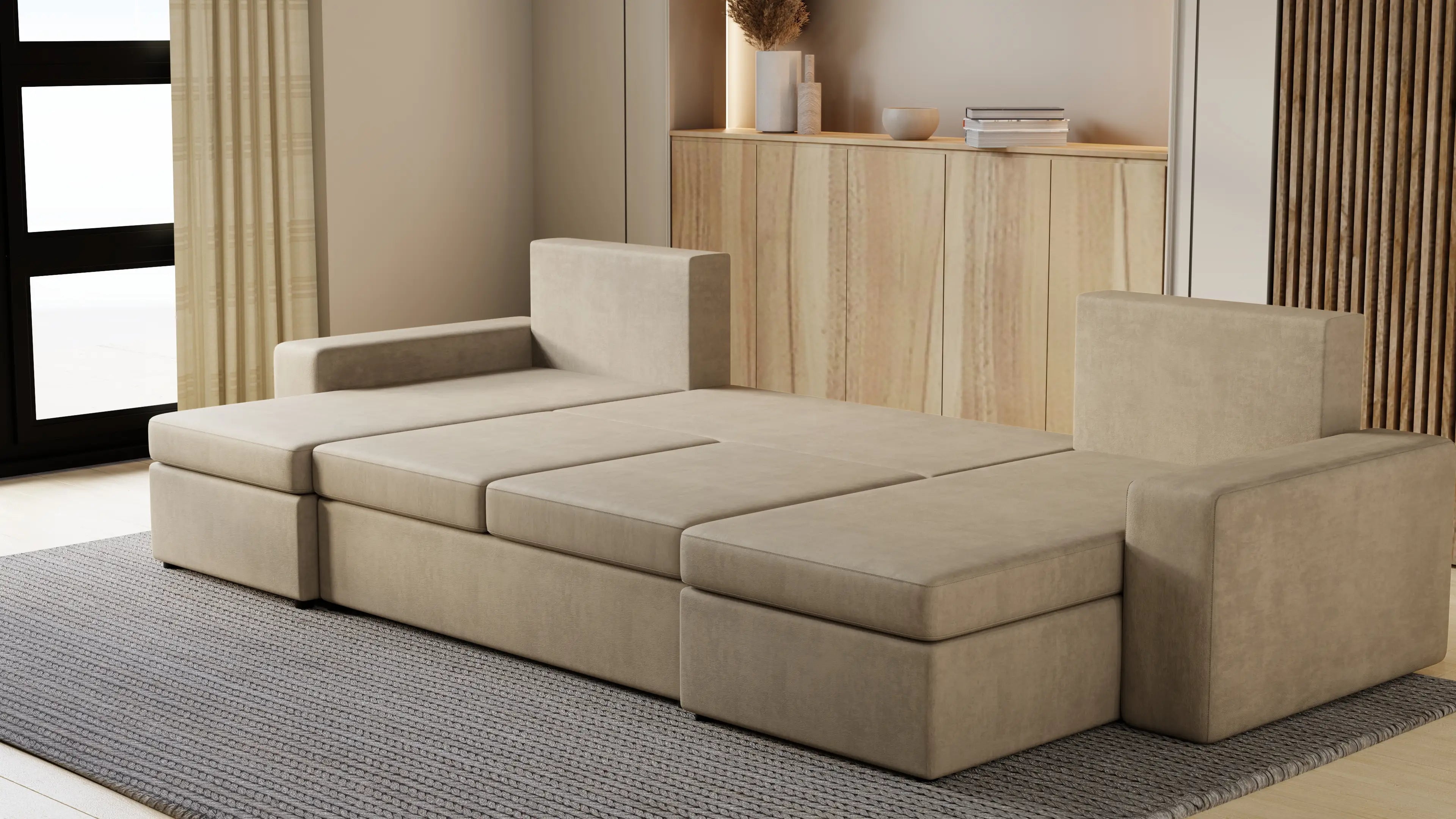 Narożnik Kubo U – pojemnik na pościel i duża powierzchnia spania