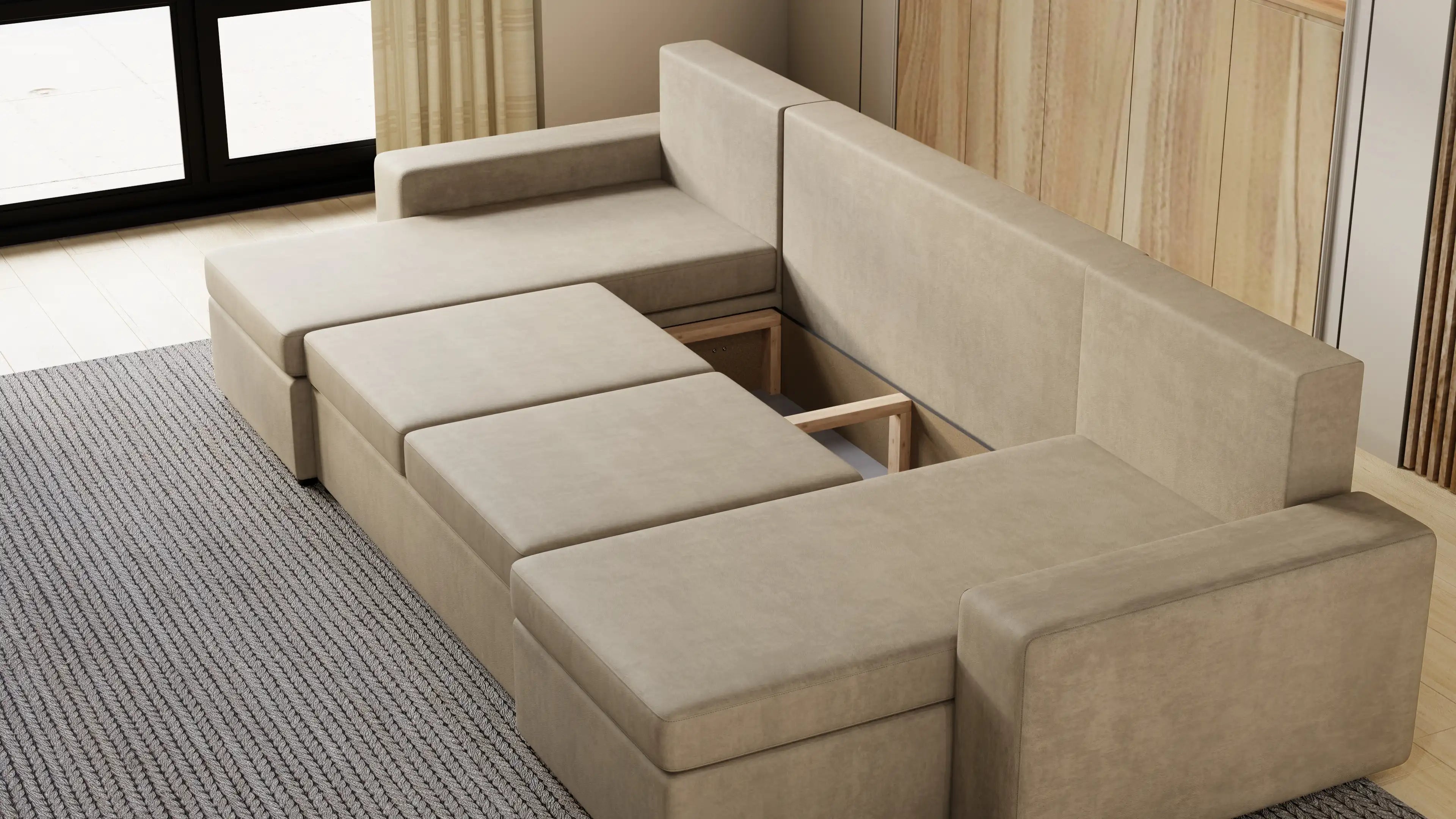 Narożnik Kubo U – pojemnik na pościel i duża powierzchnia spania