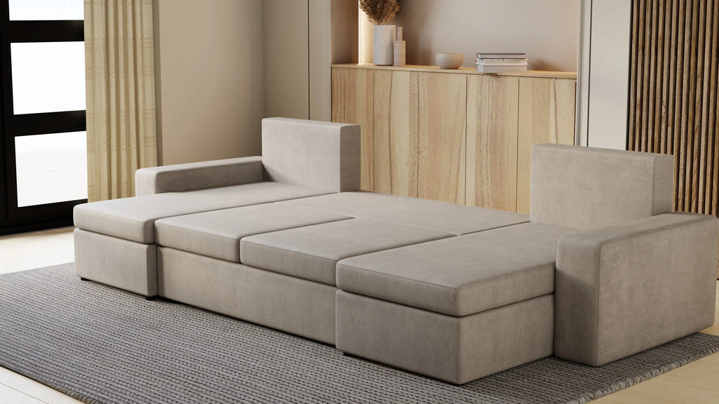 Narożnik Kubo U – pojemnik na pościel i duża powierzchnia spania