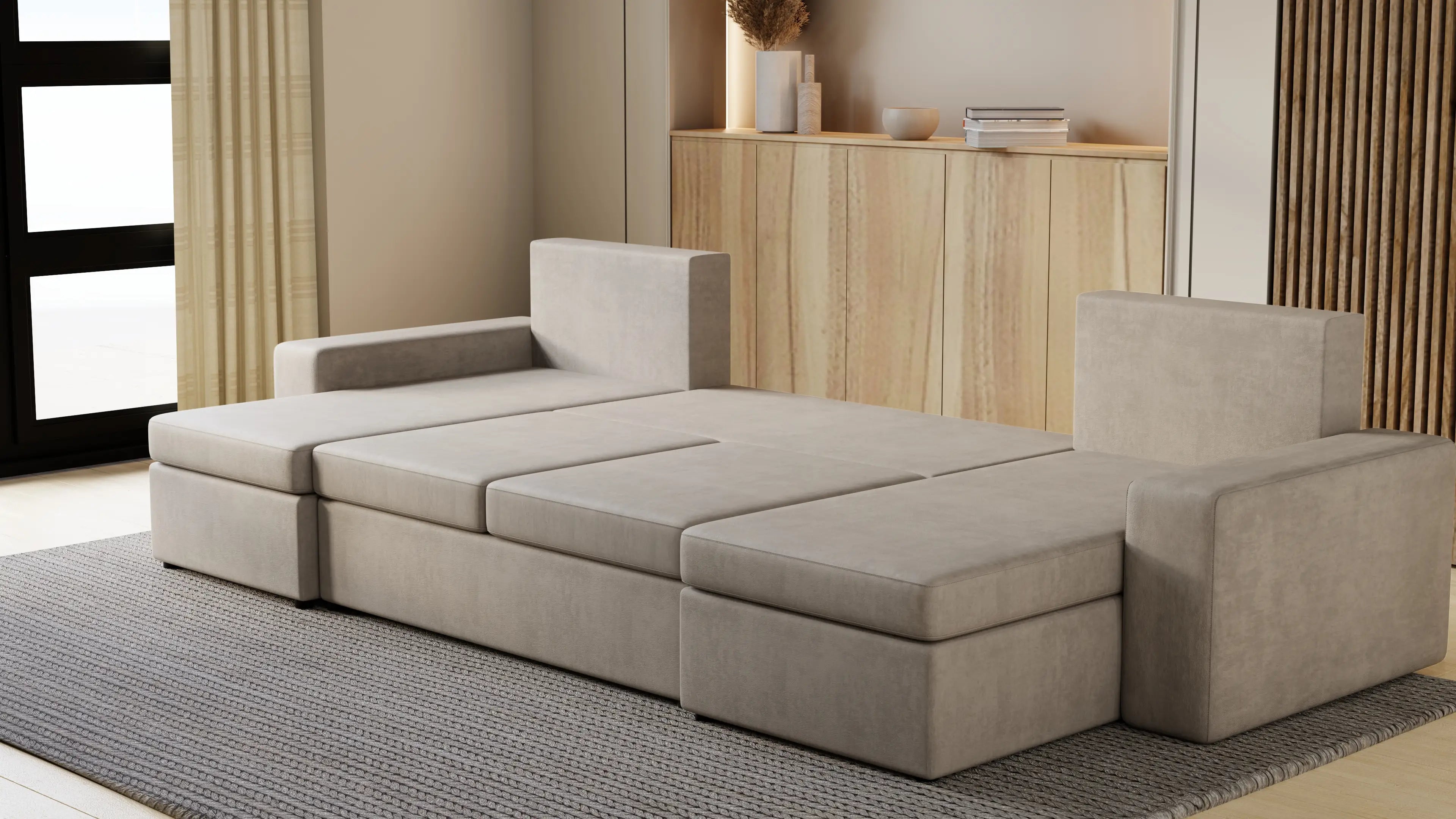 Narożnik Kubo U – pojemnik na pościel i duża powierzchnia spania