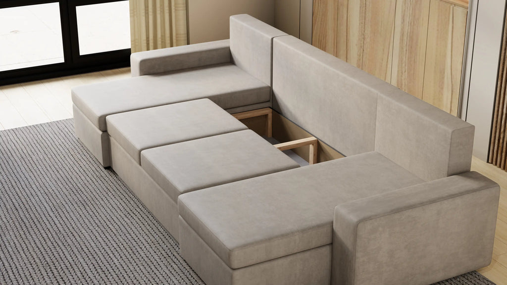 Narożnik Kubo U – pojemnik na pościel i duża powierzchnia spania