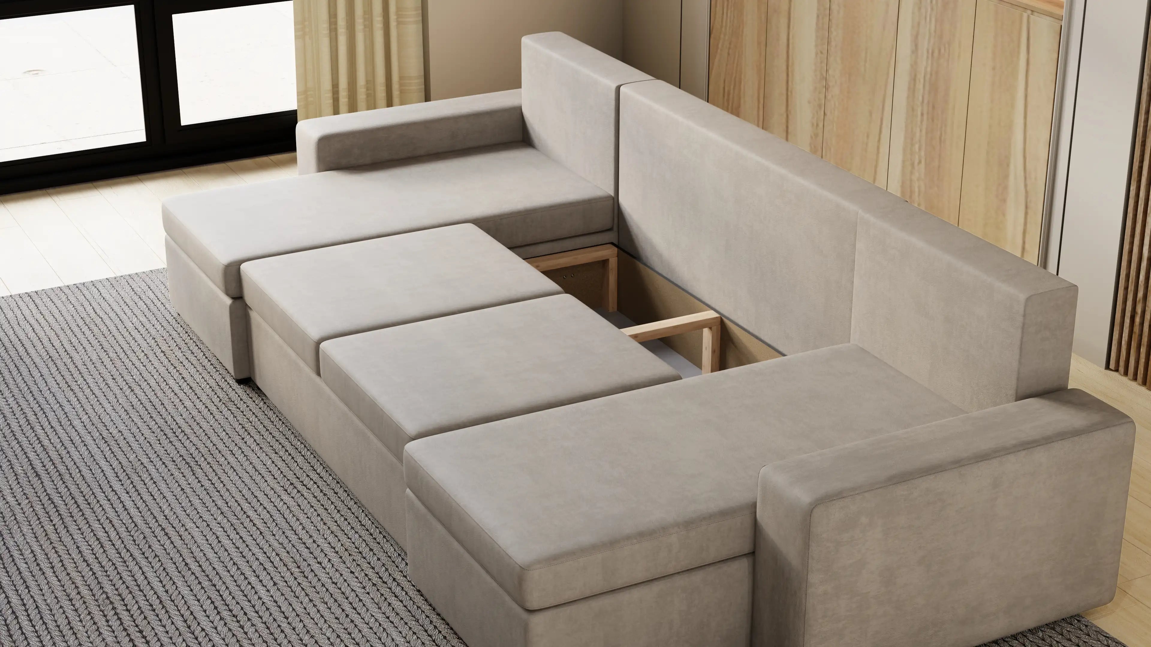 Narożnik Kubo U – pojemnik na pościel i duża powierzchnia spania