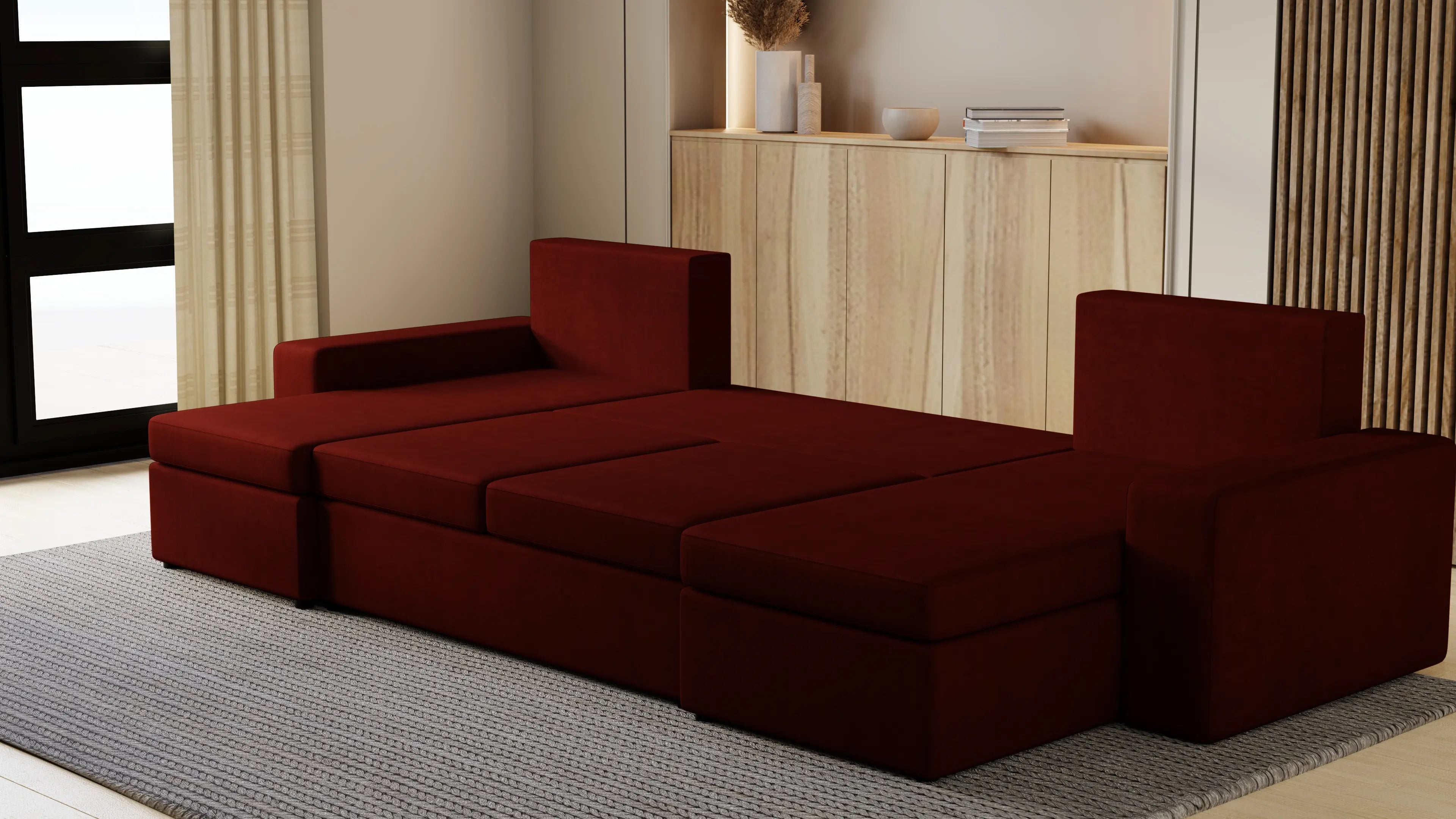 Narożnik Kubo U – pojemnik na pościel i duża powierzchnia spania