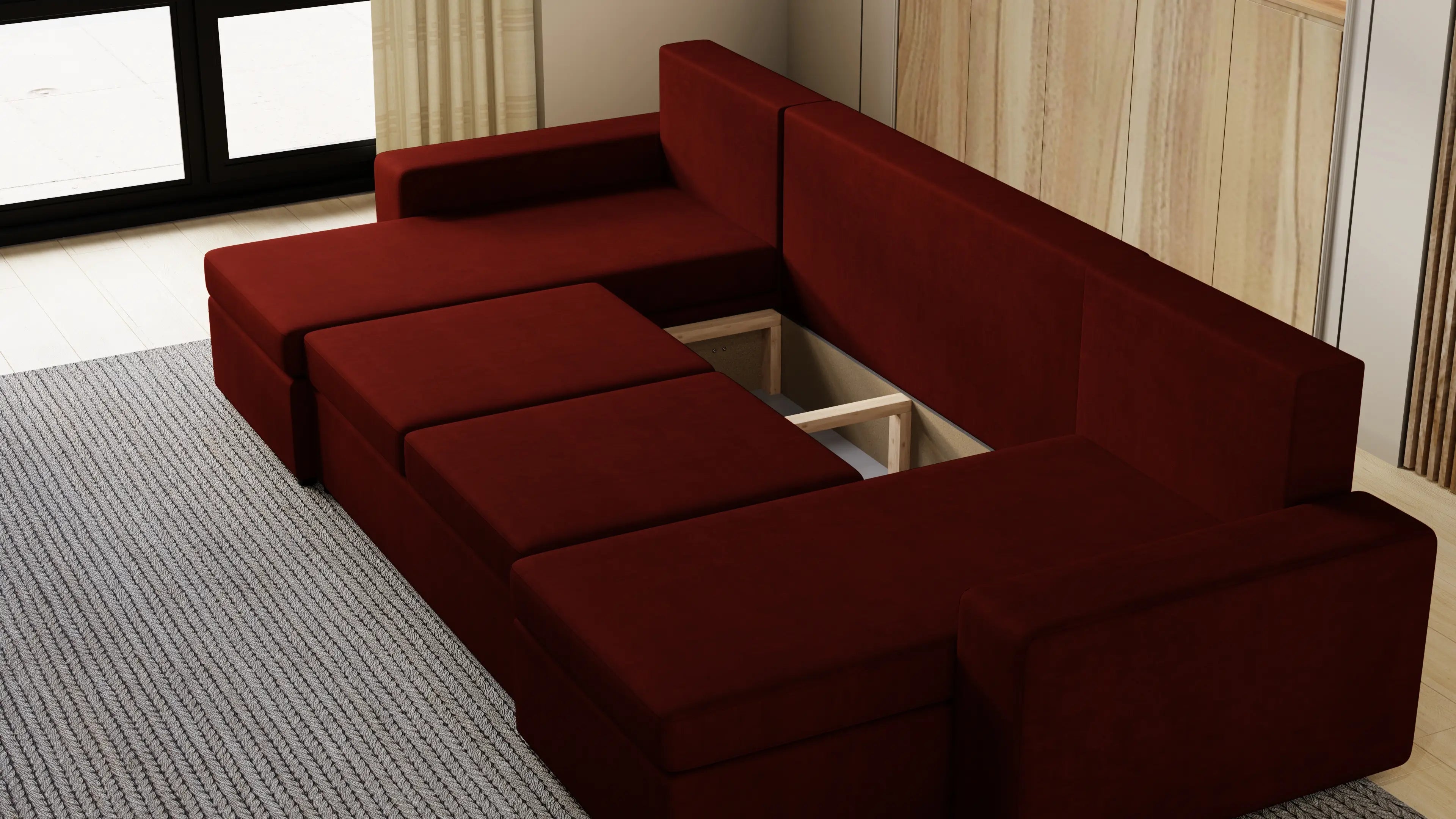 Narożnik Kubo U – pojemnik na pościel i duża powierzchnia spania