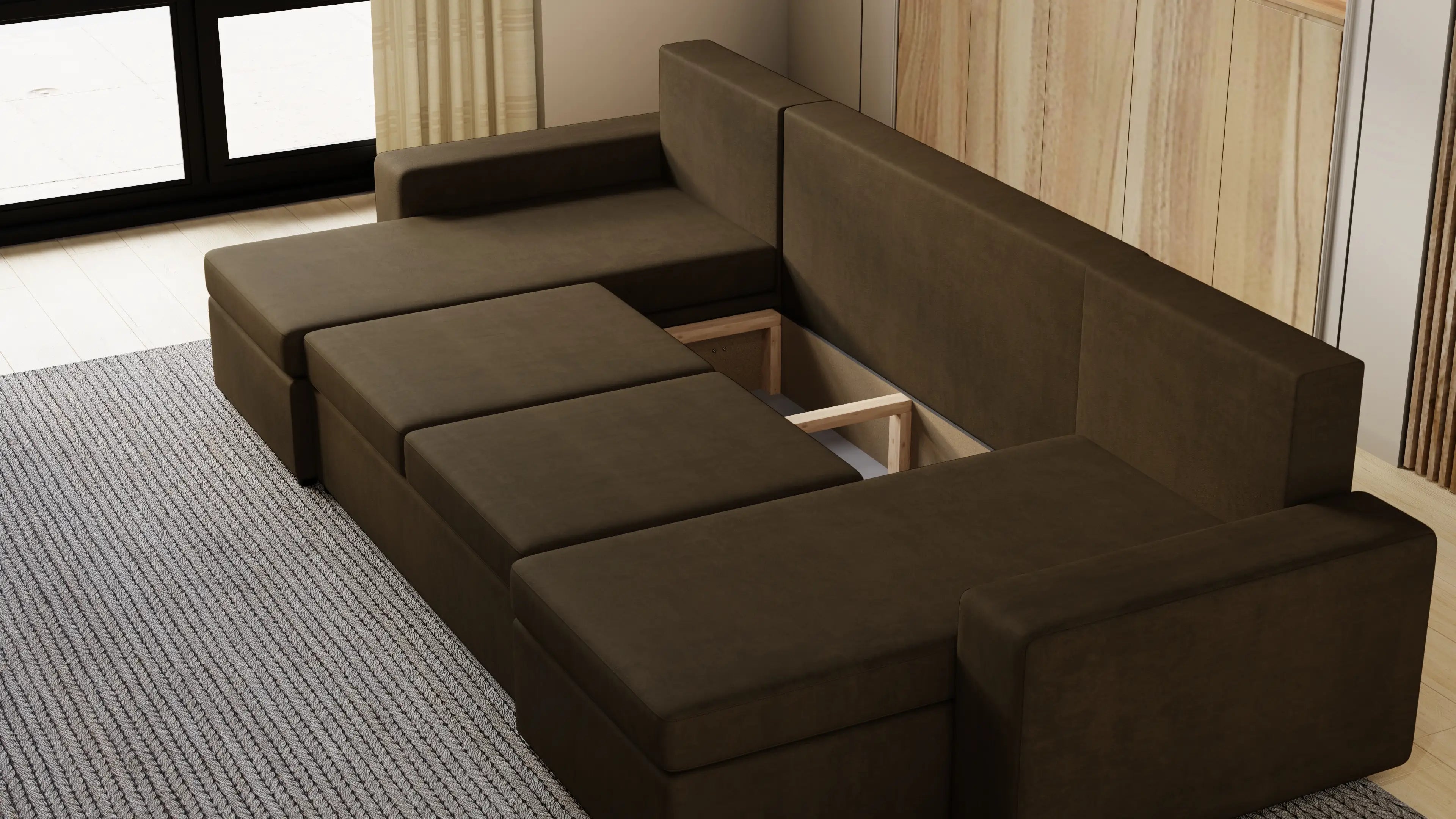 Narożnik Kubo U – pojemnik na pościel i duża powierzchnia spania