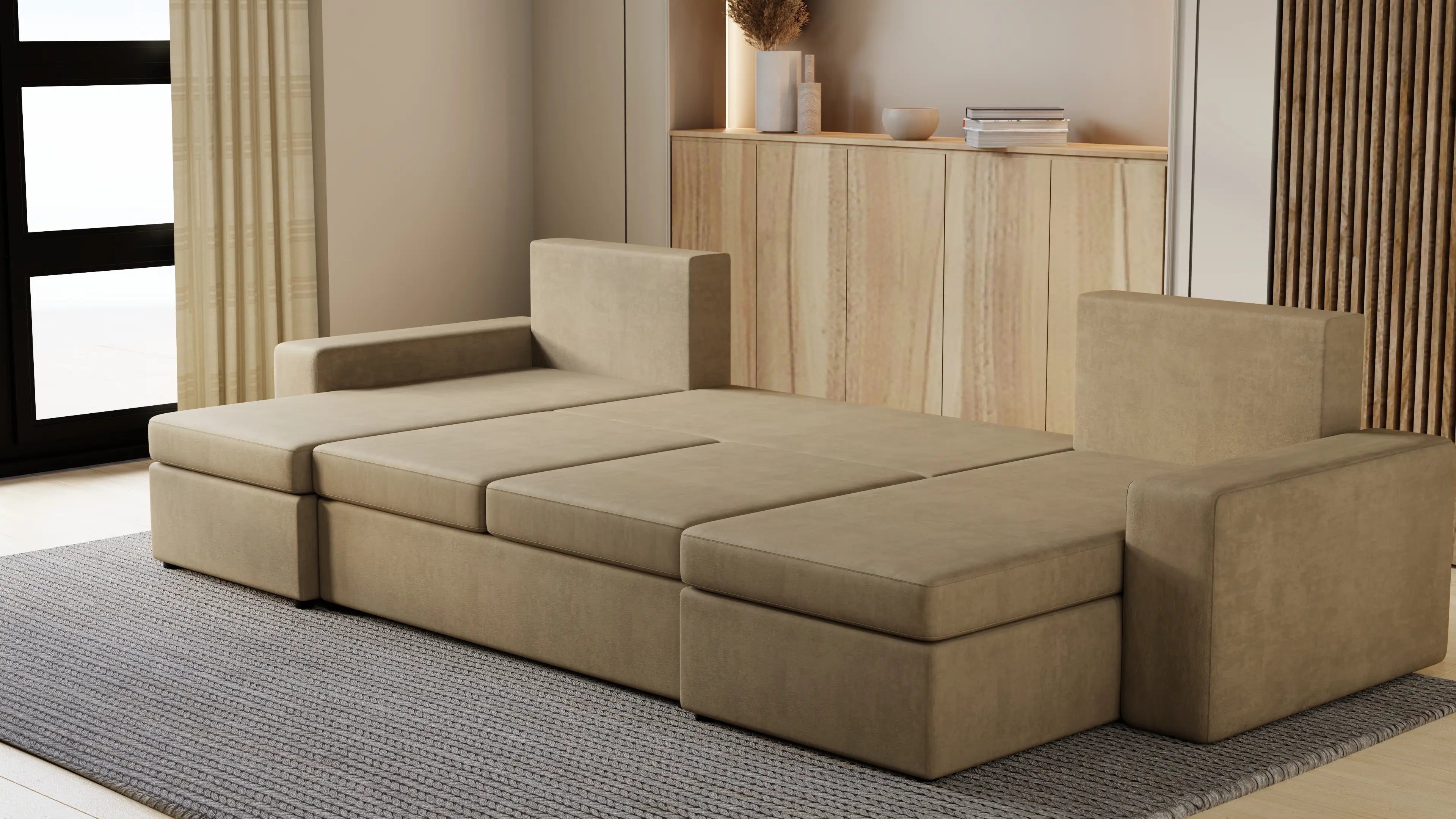 Narożnik Kubo U – pojemnik na pościel i duża powierzchnia spania