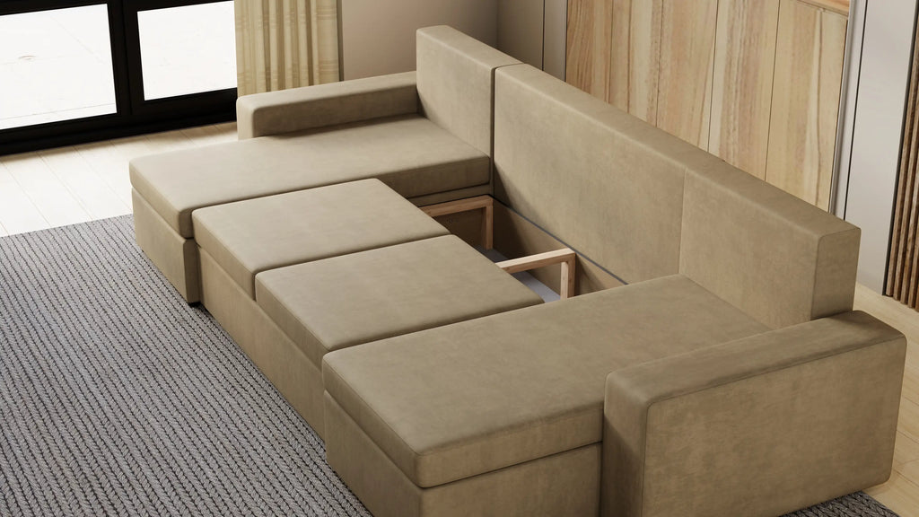 Narożnik Kubo U – pojemnik na pościel i duża powierzchnia spania