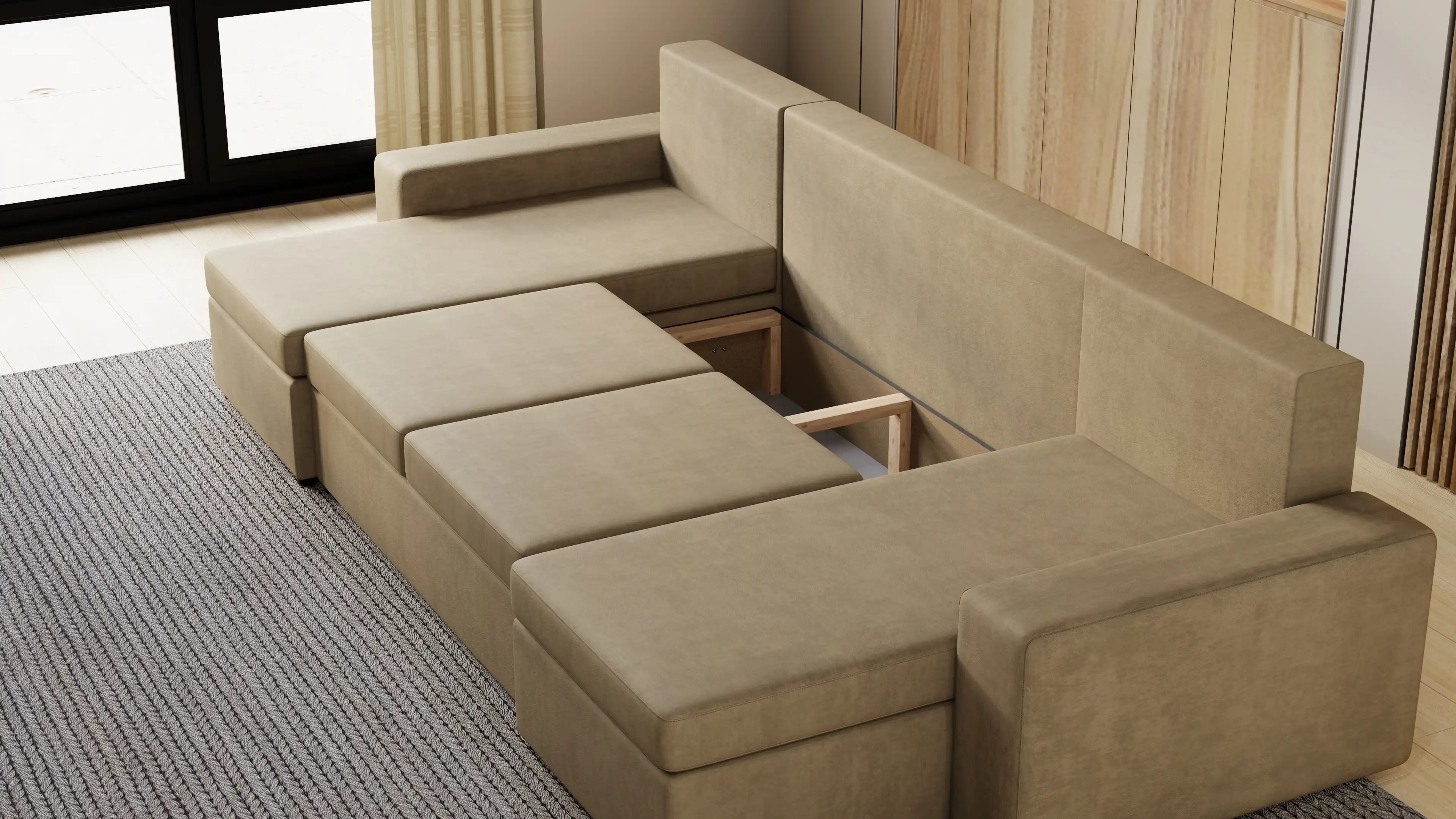 Narożnik Kubo U – pojemnik na pościel i duża powierzchnia spania