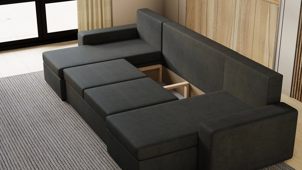 Narożnik Kubo U – pojemnik na pościel i duża powierzchnia spania