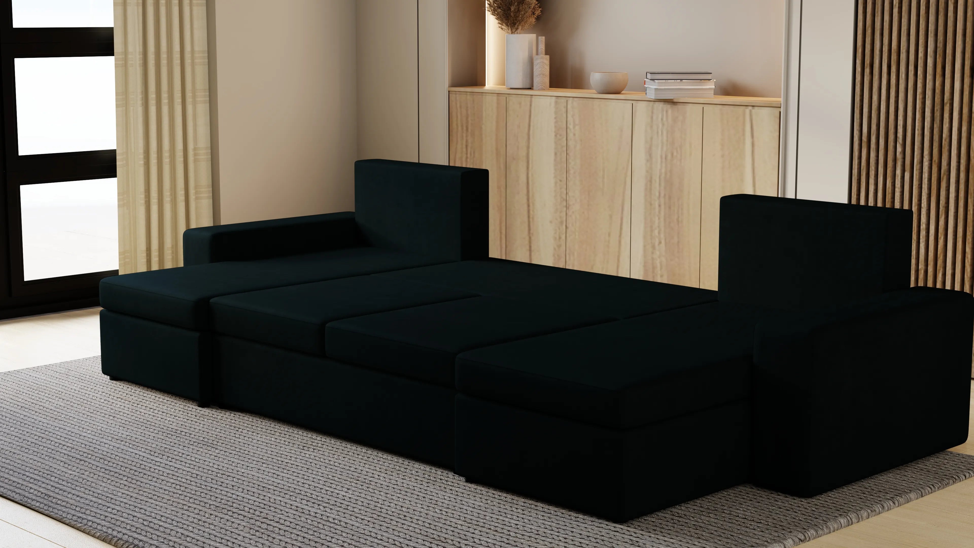 Narożnik Kubo U – pojemnik na pościel i duża powierzchnia spania