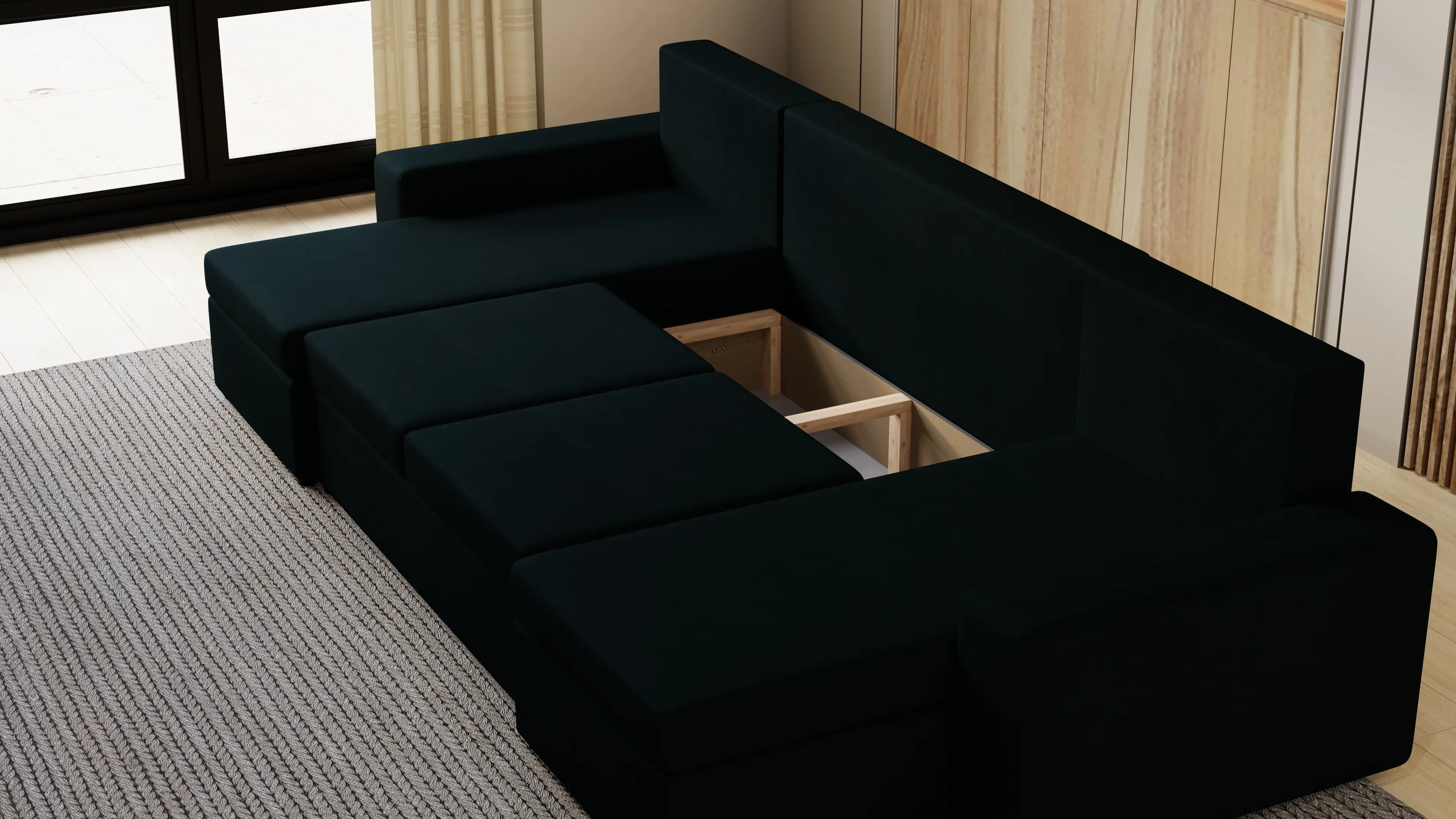 Narożnik Kubo U – pojemnik na pościel i duża powierzchnia spania