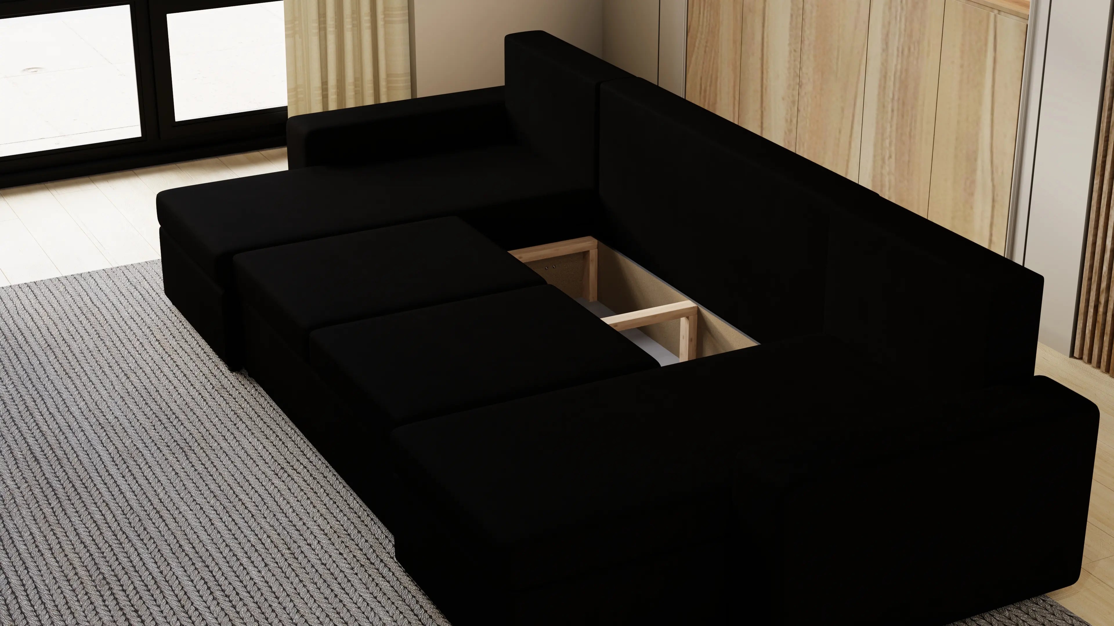 Narożnik Kubo U – pojemnik na pościel i duża powierzchnia spania