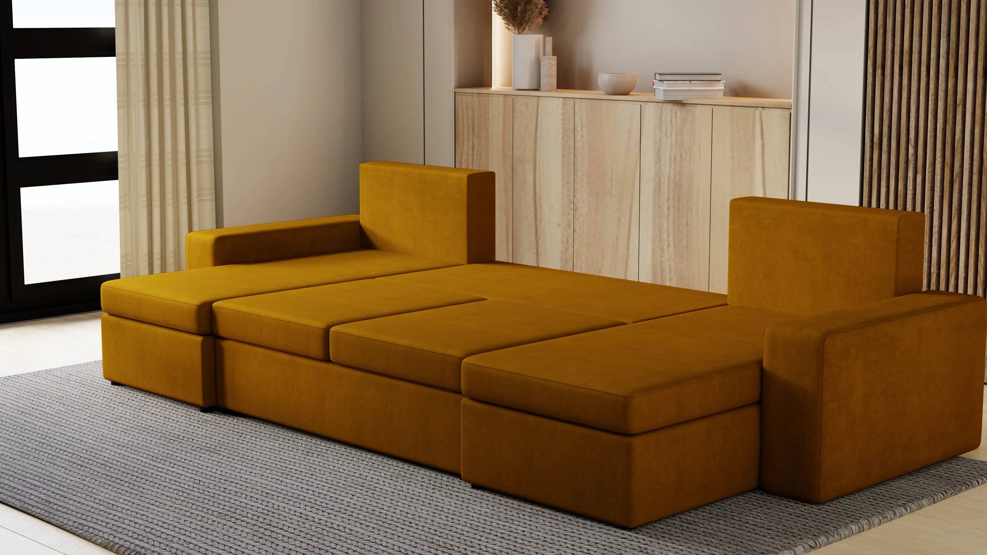 Narożnik Kubo U – pojemnik na pościel i duża powierzchnia spania