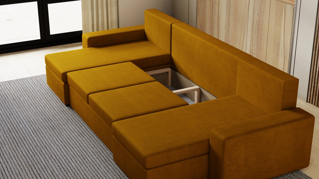 Narożnik Kubo U – pojemnik na pościel i duża powierzchnia spania