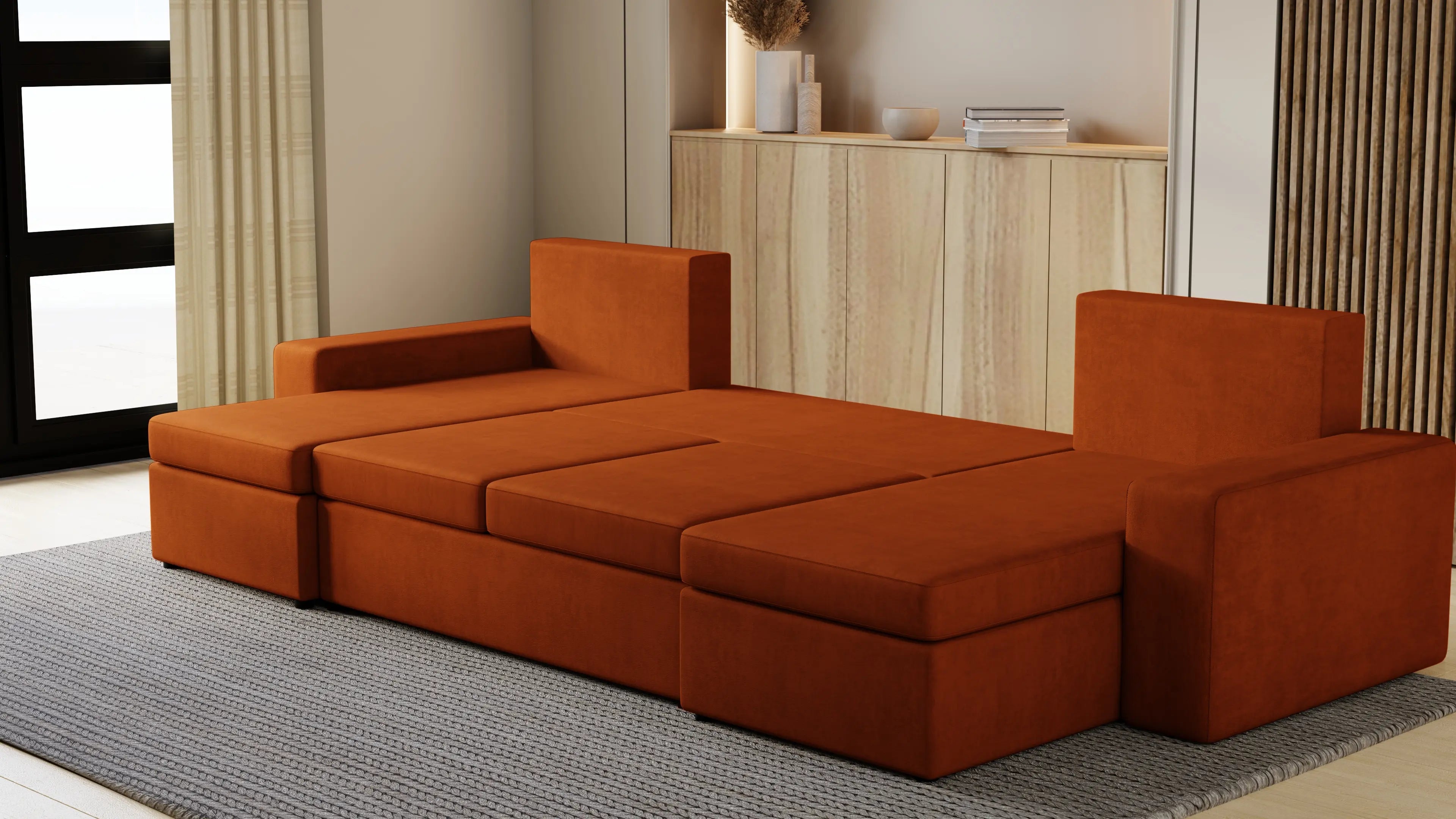 Narożnik Kubo U – pojemnik na pościel i duża powierzchnia spania