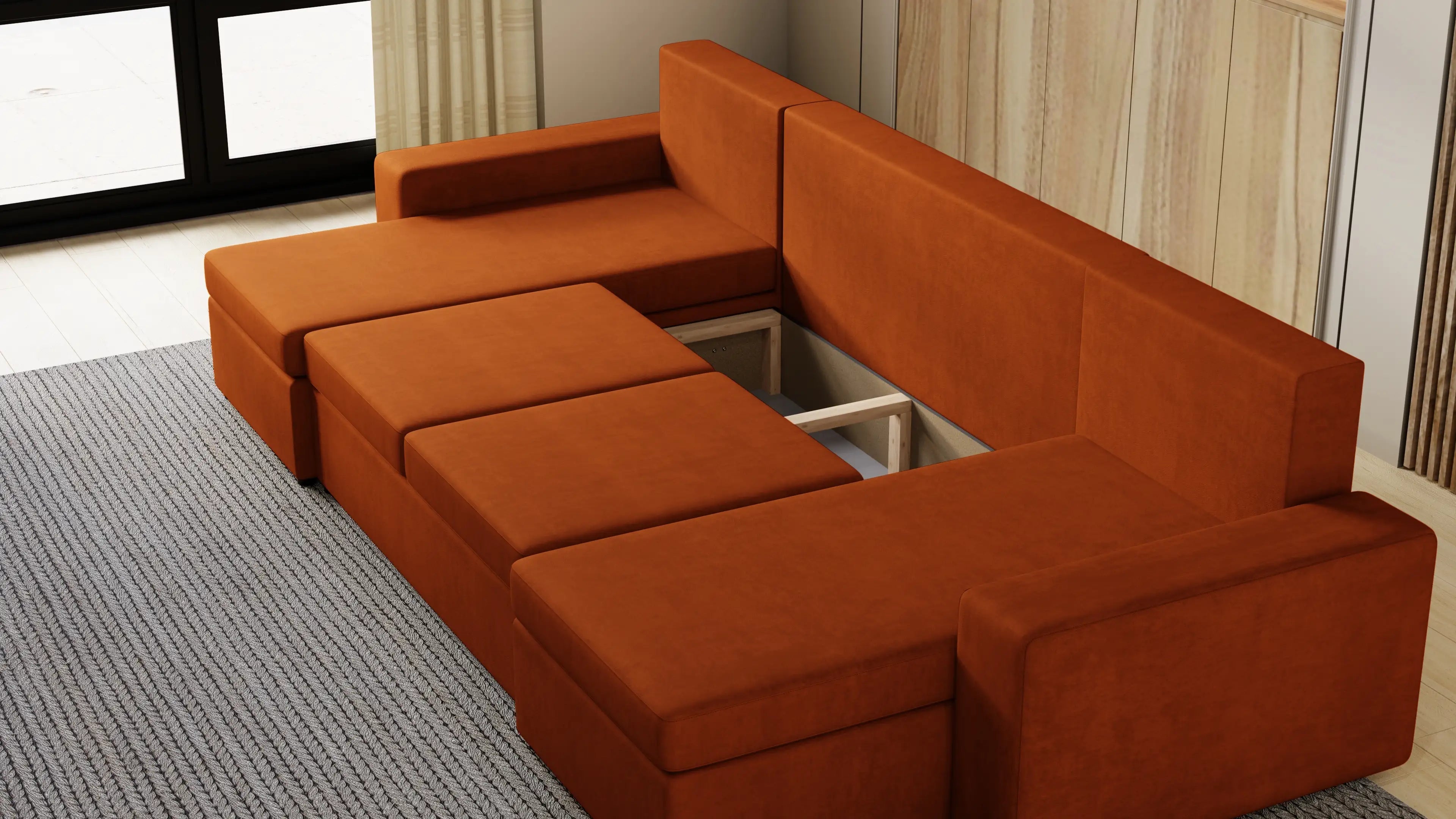 Narożnik Kubo U – pojemnik na pościel i duża powierzchnia spania