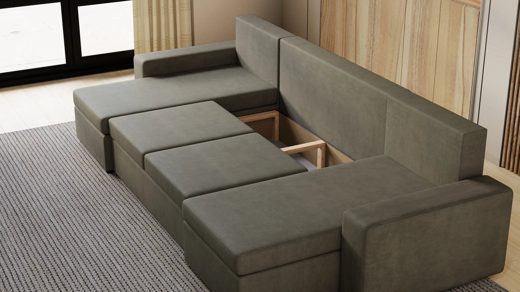 Narożnik Kubo U – pojemnik na pościel i duża powierzchnia spania