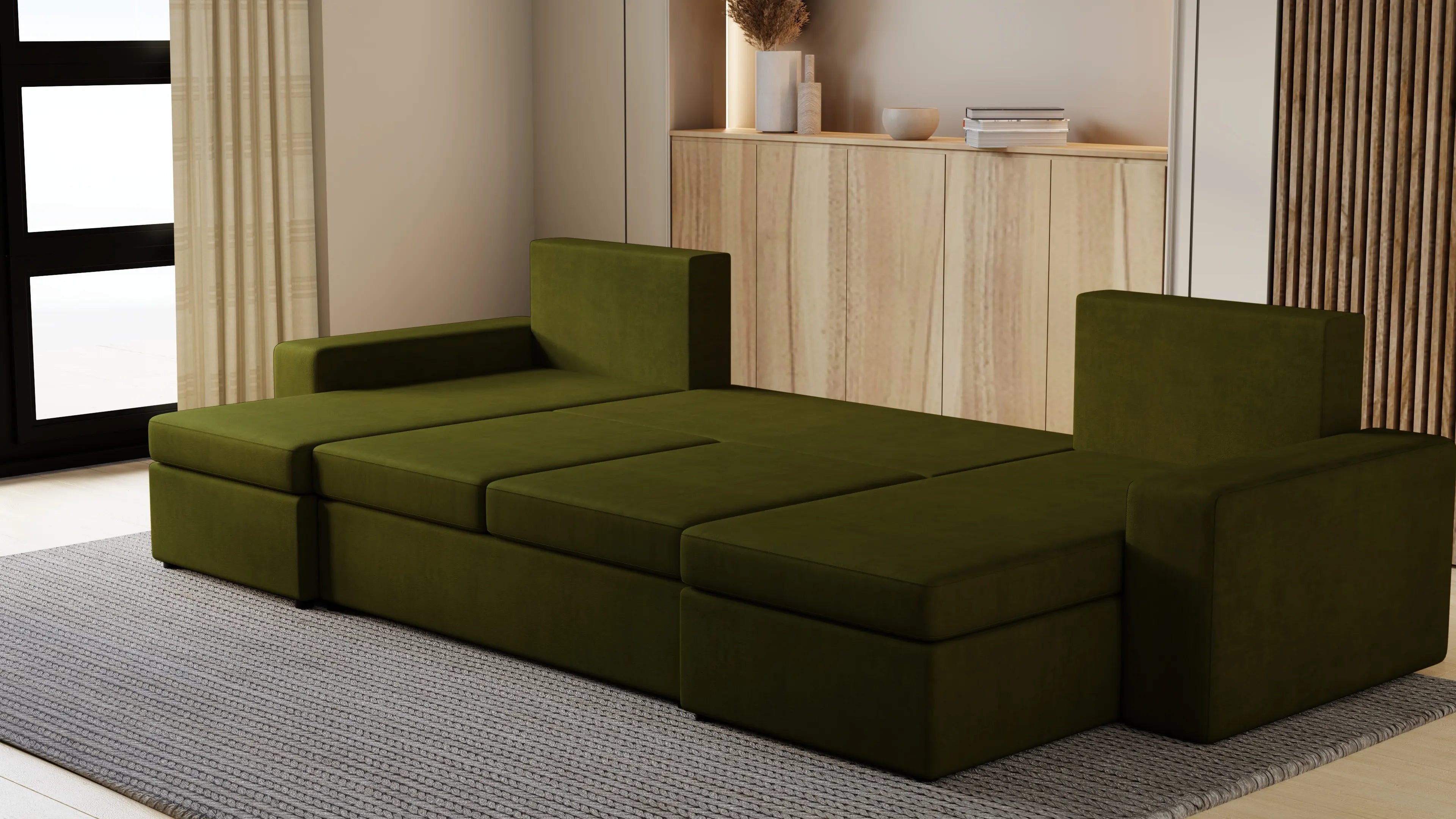 Narożnik Kubo U – pojemnik na pościel i duża powierzchnia spania