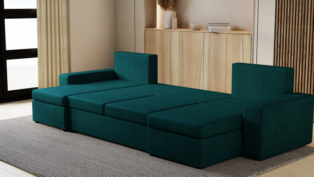 Narożnik Kubo U – pojemnik na pościel i duża powierzchnia spania