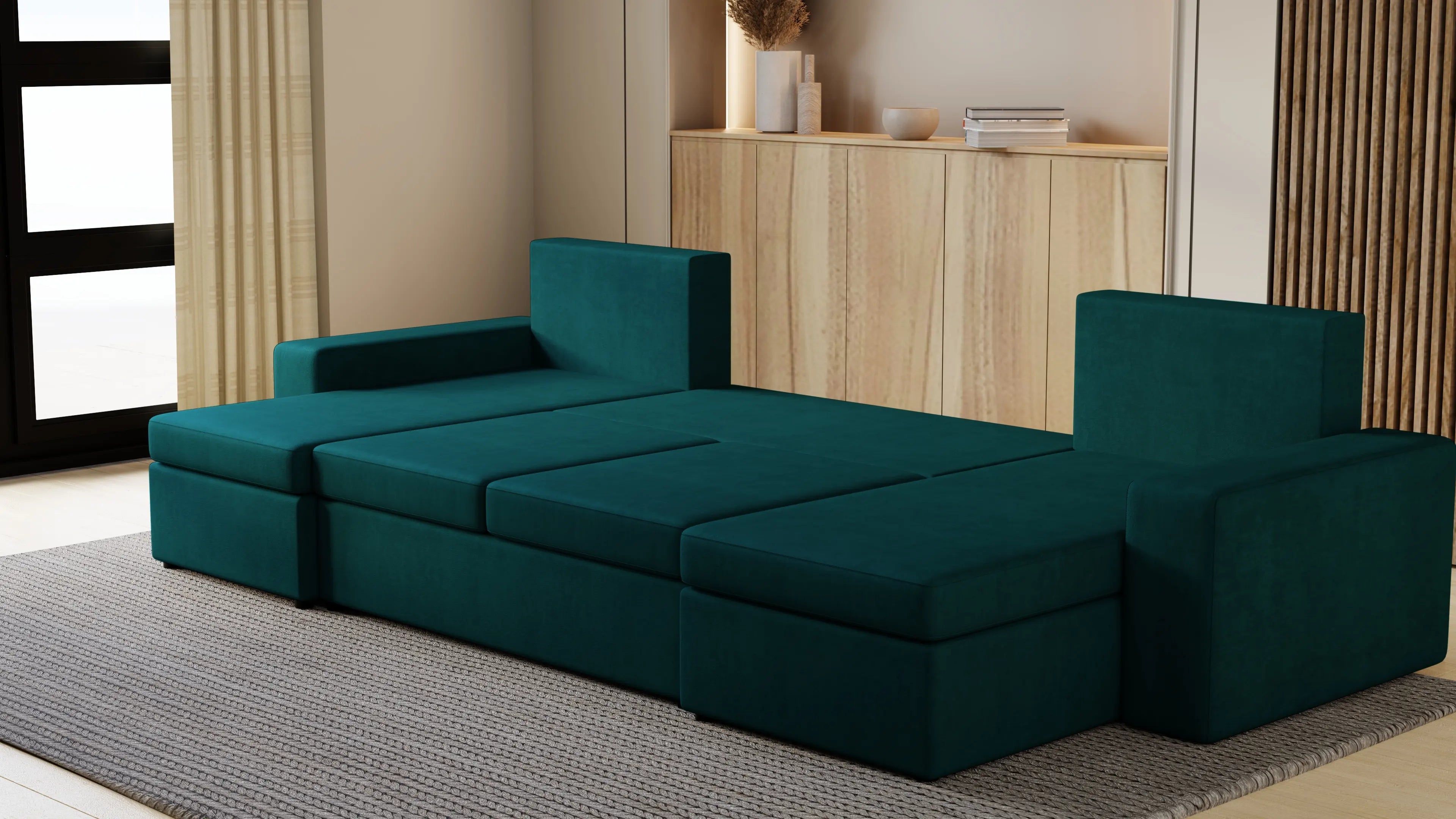 Narożnik Kubo U – pojemnik na pościel i duża powierzchnia spania