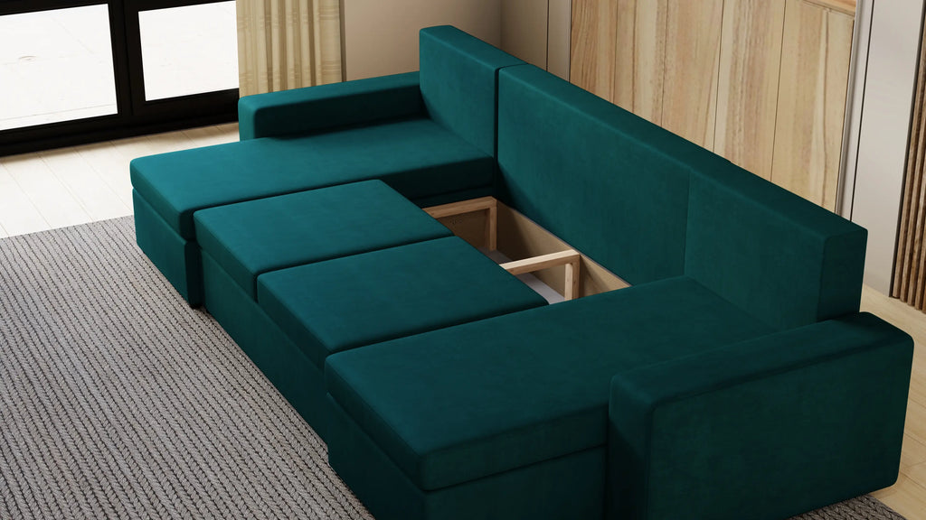 Narożnik Kubo U – pojemnik na pościel i duża powierzchnia spania