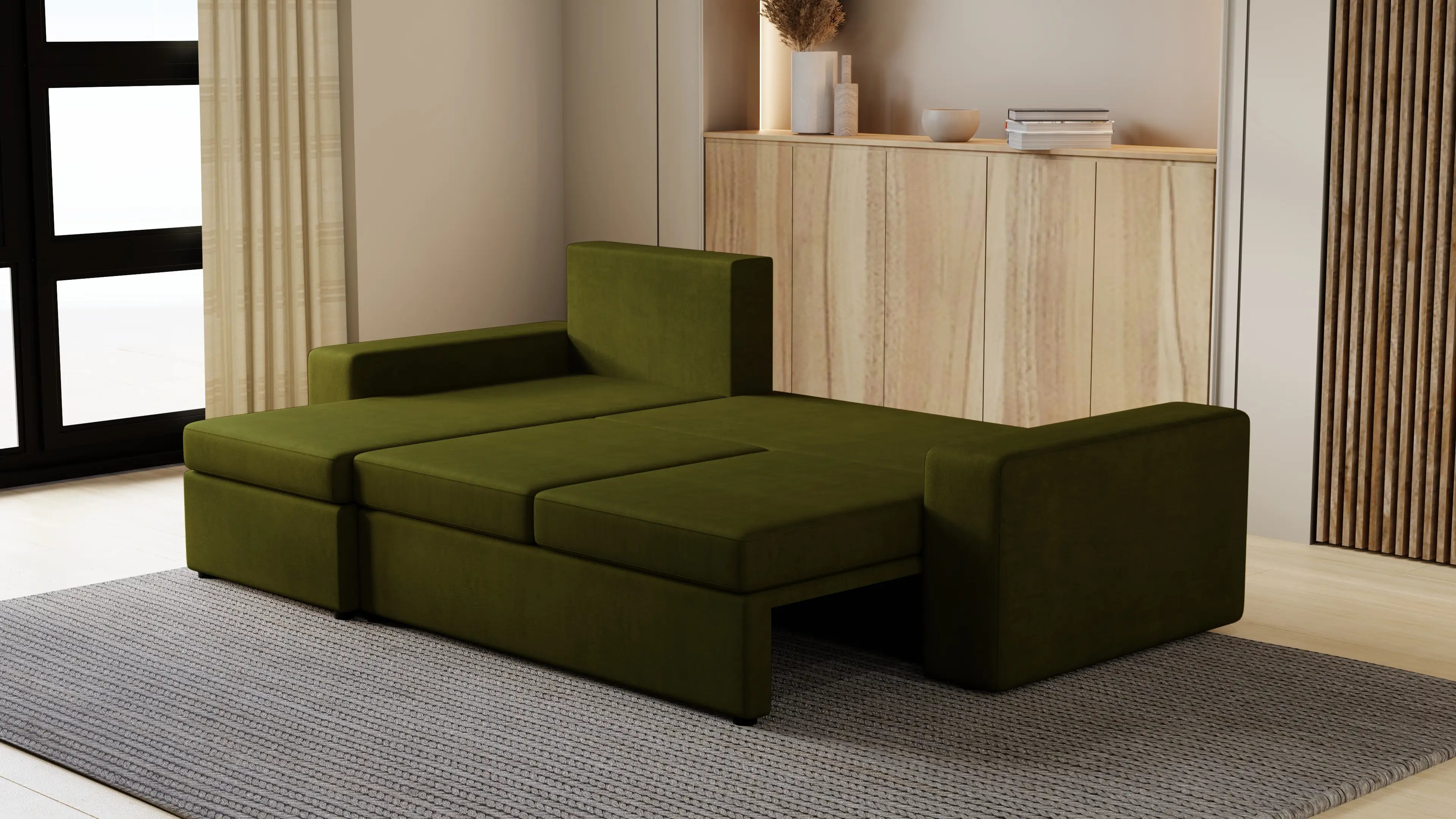 Kubo narożnik do salonu – rozkładany, z pojemnikiem