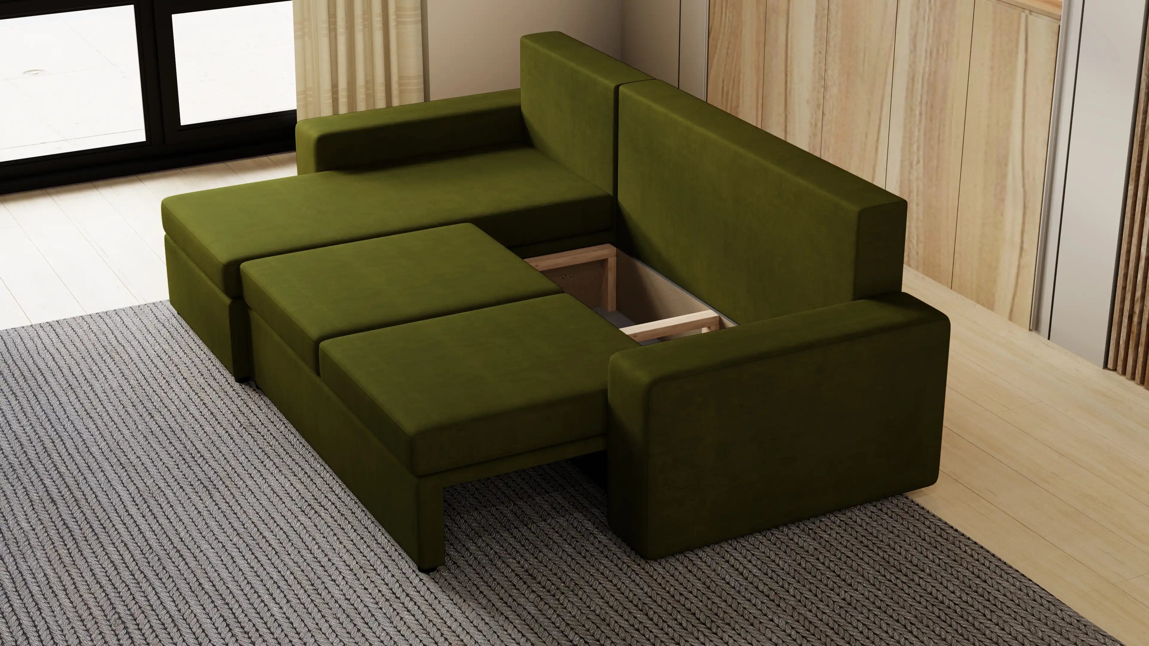 Kubo narożnik do salonu – rozkładany, z pojemnikiem