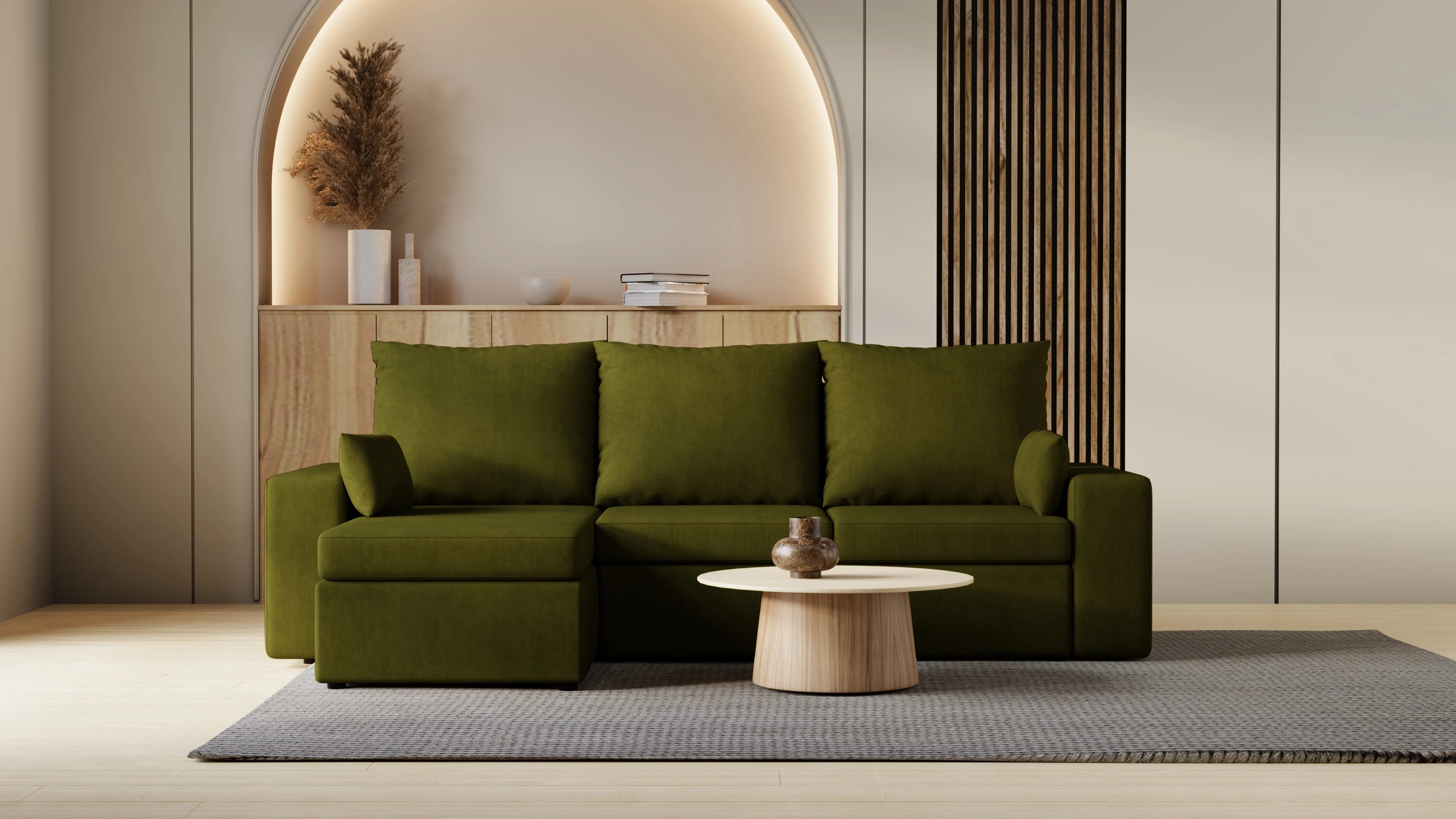 Kubo narożnik do salonu – rozkładany, z pojemnikiem