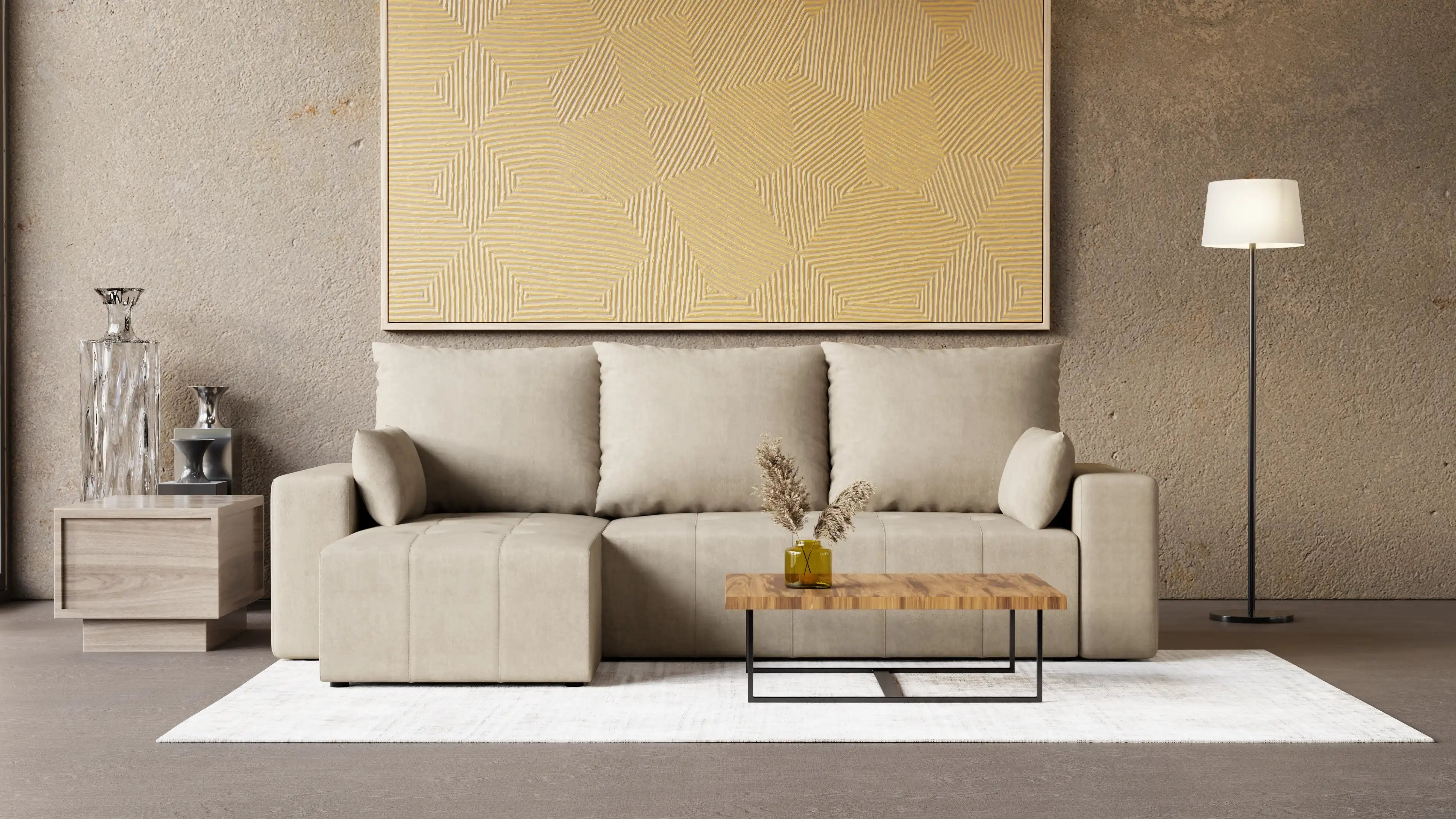 LUMO – narożnik rozkładany L, uniwersalny, z pojemnikiem na pościel