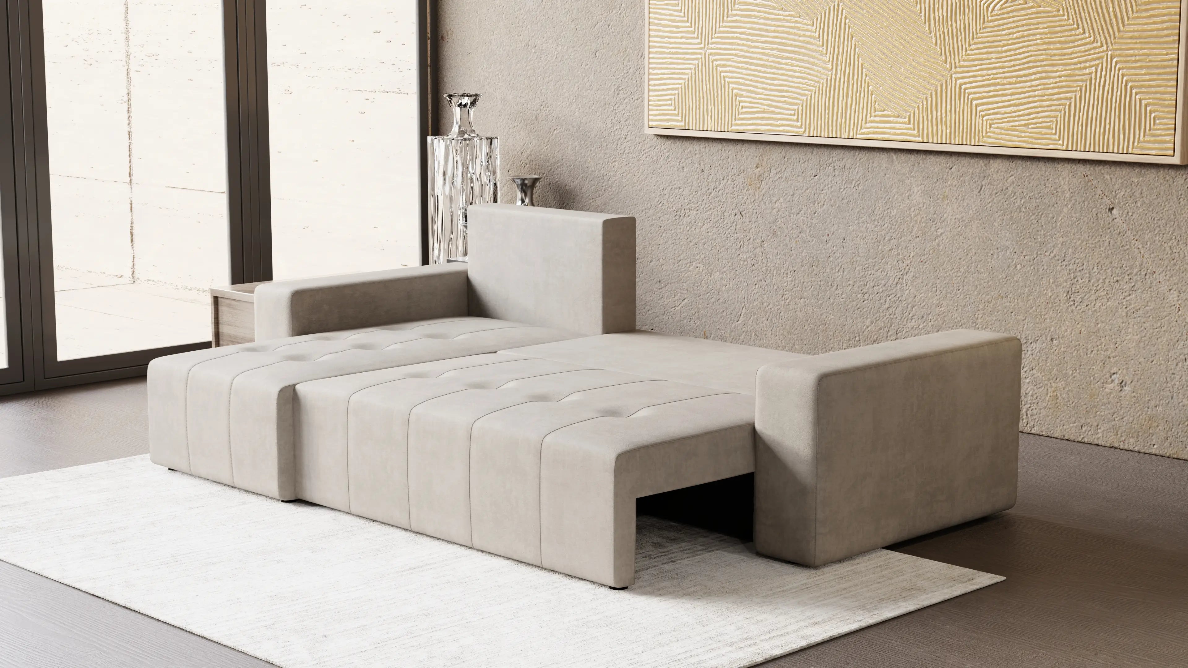 LUMO – narożnik rozkładany L, uniwersalny, z pojemnikiem na pościel