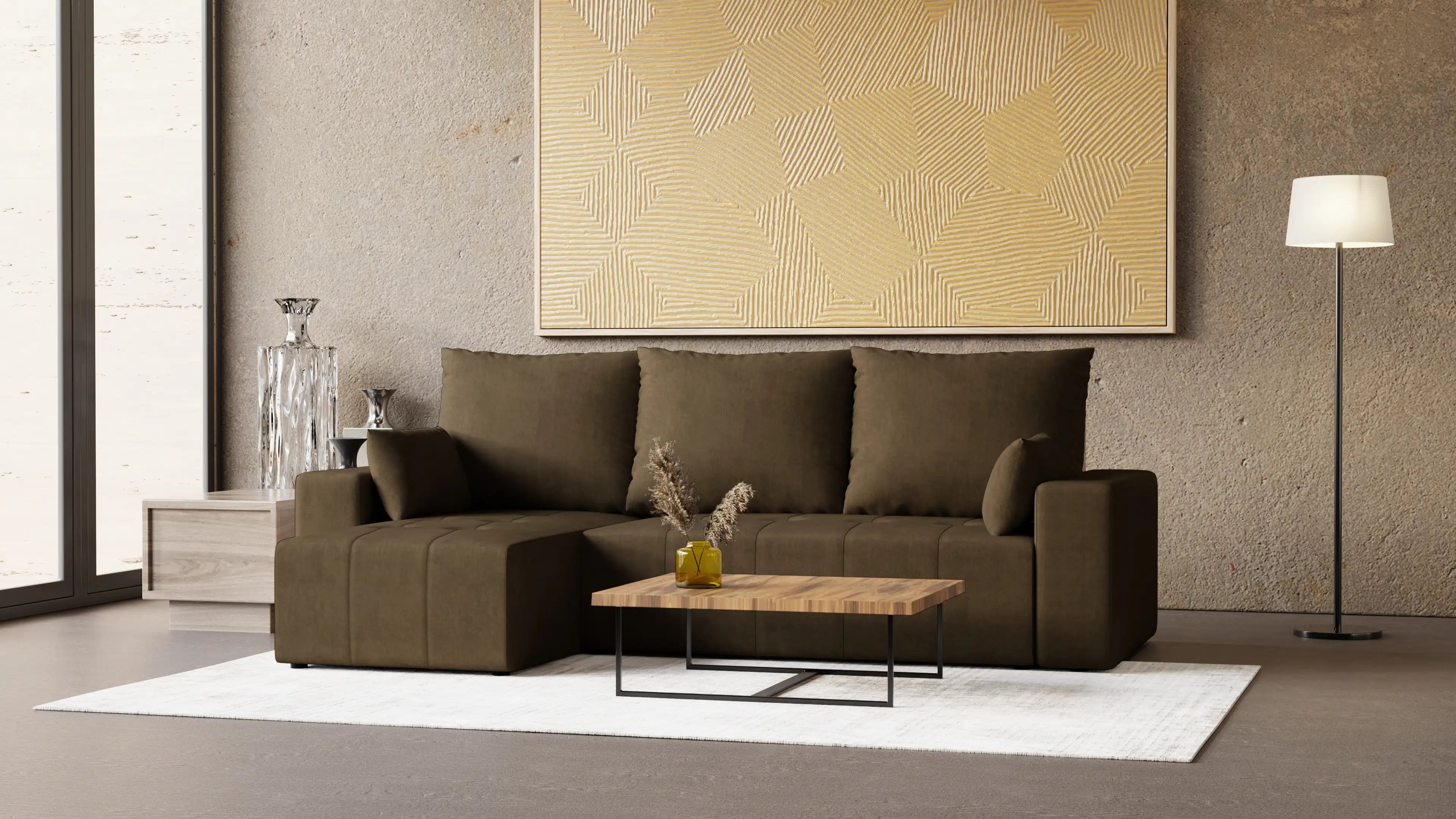 LUMO – narożnik rozkładany L, uniwersalny, z pojemnikiem na pościel