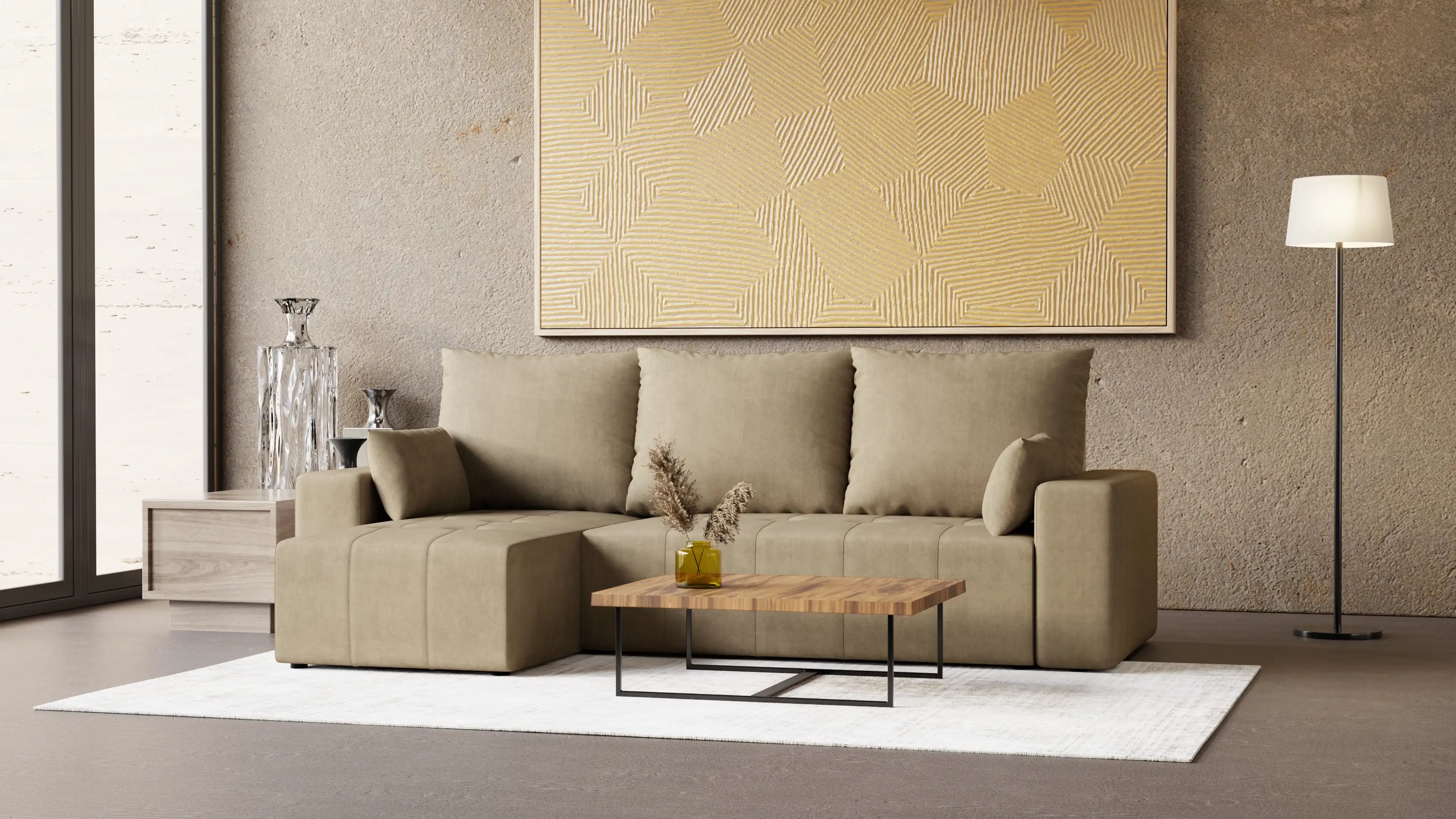 LUMO – narożnik rozkładany L, uniwersalny, z pojemnikiem na pościel