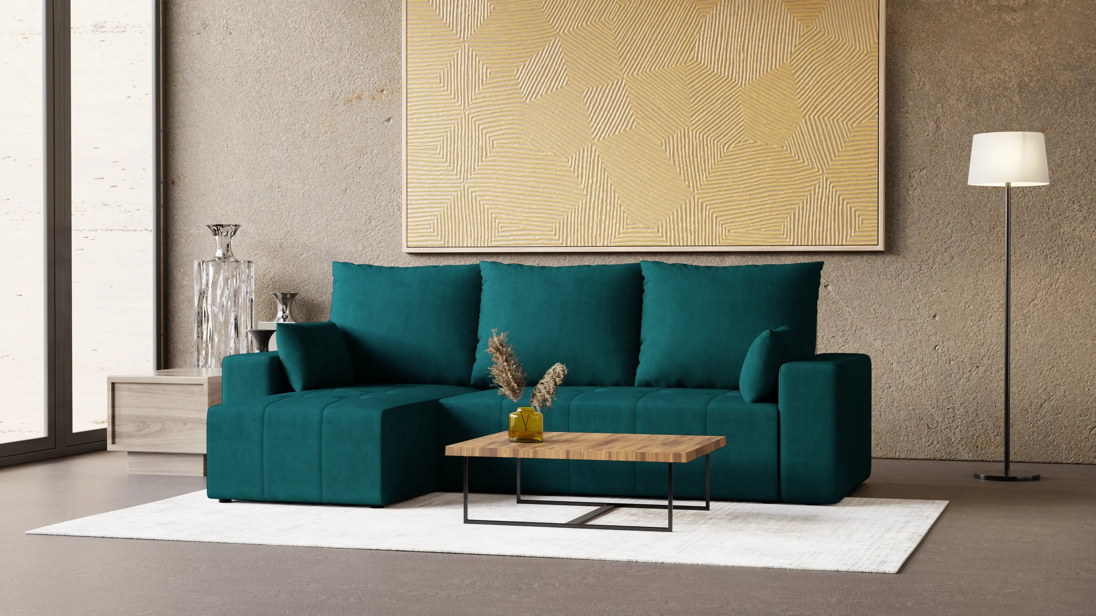 LUMO – narożnik rozkładany L, uniwersalny, z pojemnikiem na pościel