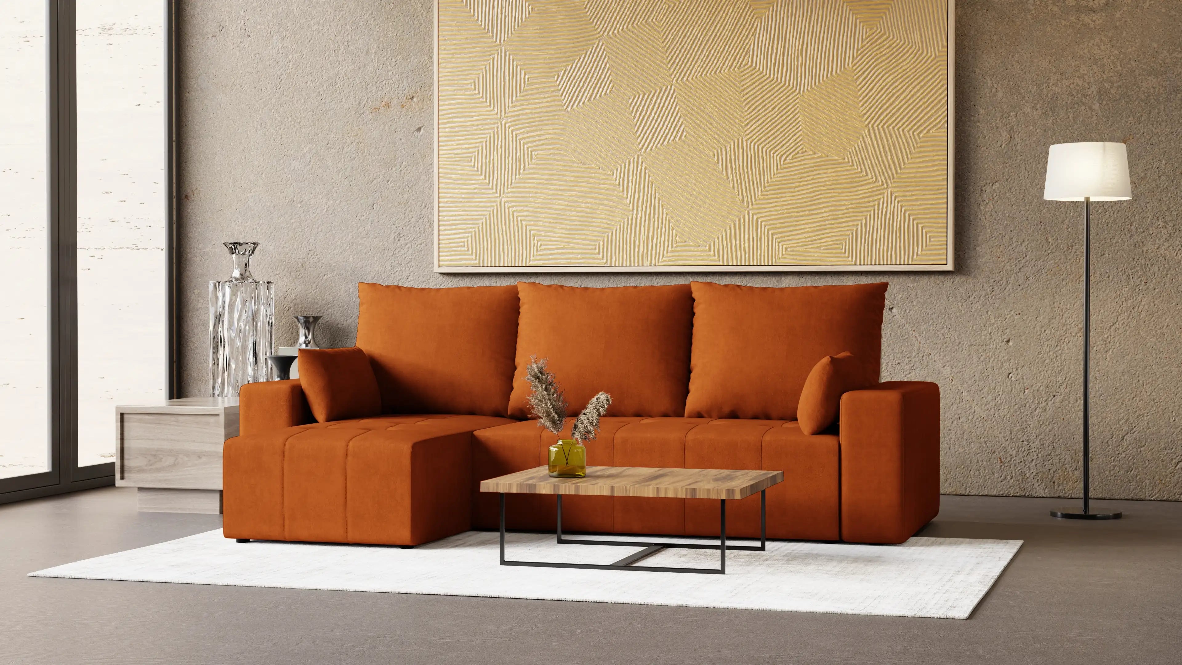 LUMO – narożnik rozkładany L, uniwersalny, z pojemnikiem na pościel