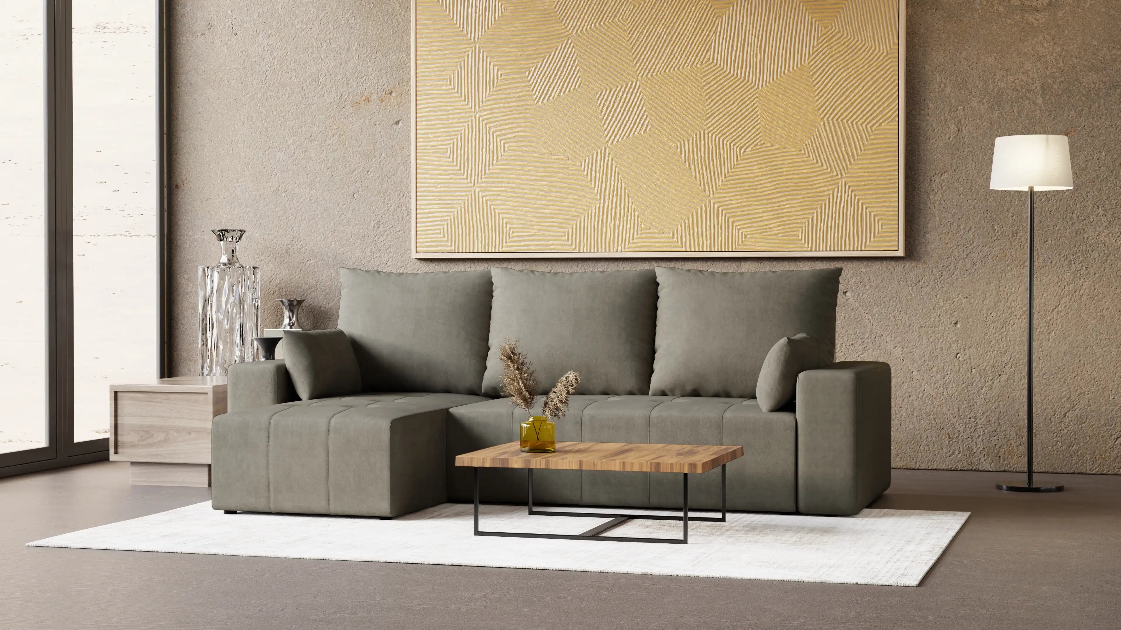 LUMO – narożnik rozkładany L, uniwersalny, z pojemnikiem na pościel