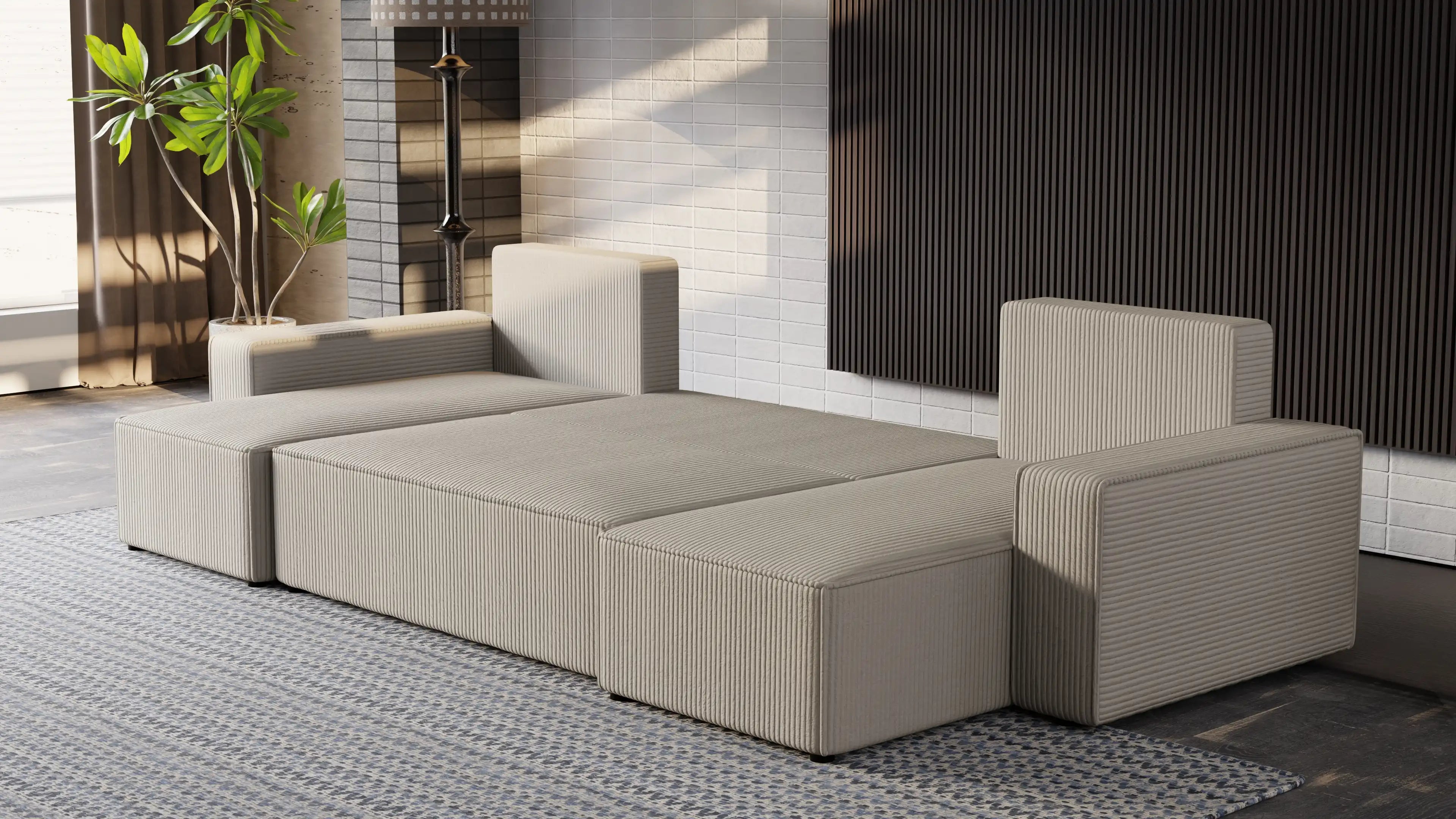 Narożnik Nexo U – uniwersalny rozkładany z pojemnikiem, tkanina POSO