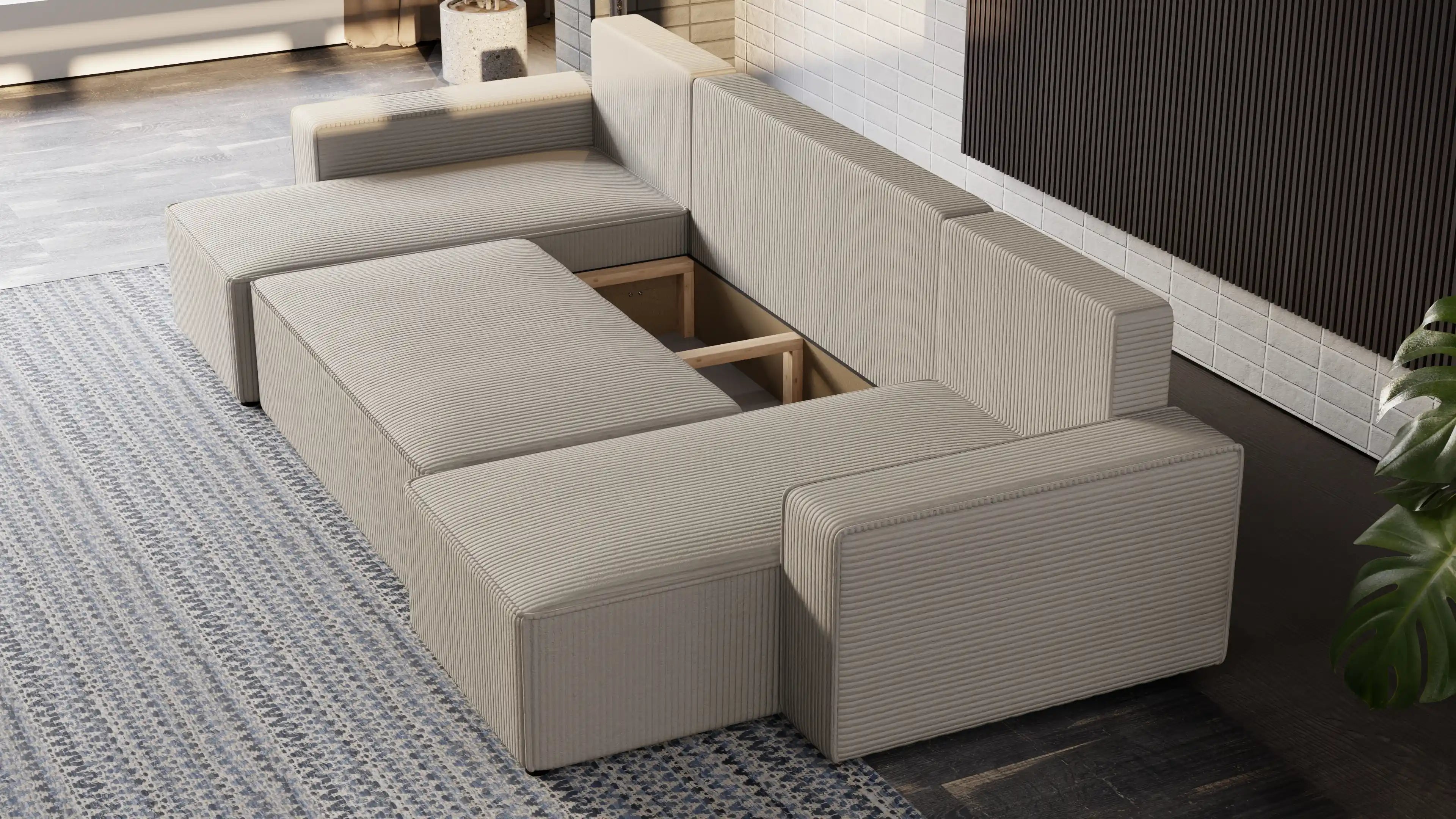 Narożnik Nexo U – uniwersalny rozkładany z pojemnikiem, tkanina POSO