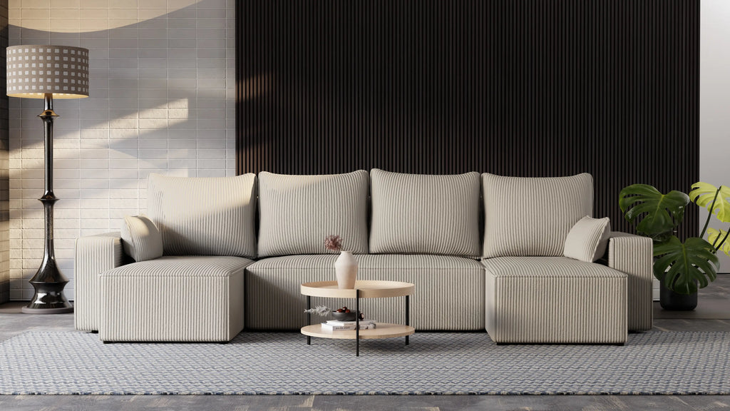 Narożnik Nexo U – uniwersalny rozkładany z pojemnikiem, tkanina POSO