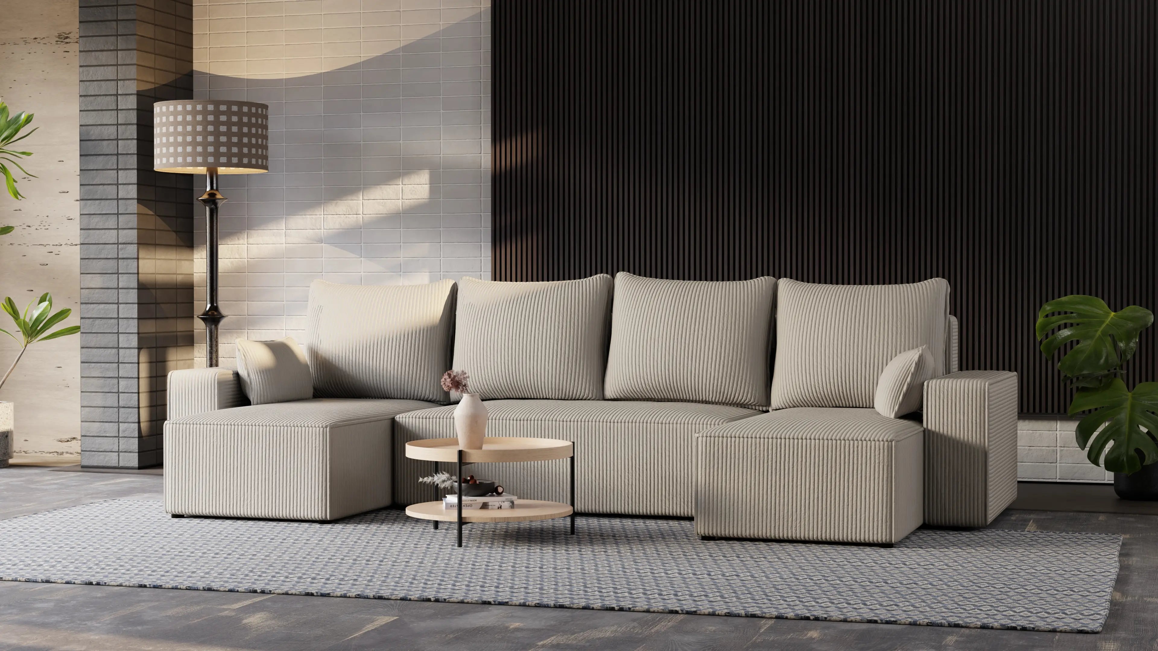 Narożnik Nexo U – uniwersalny rozkładany z pojemnikiem, tkanina POSO